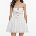 White Lace Bow Mini Dress