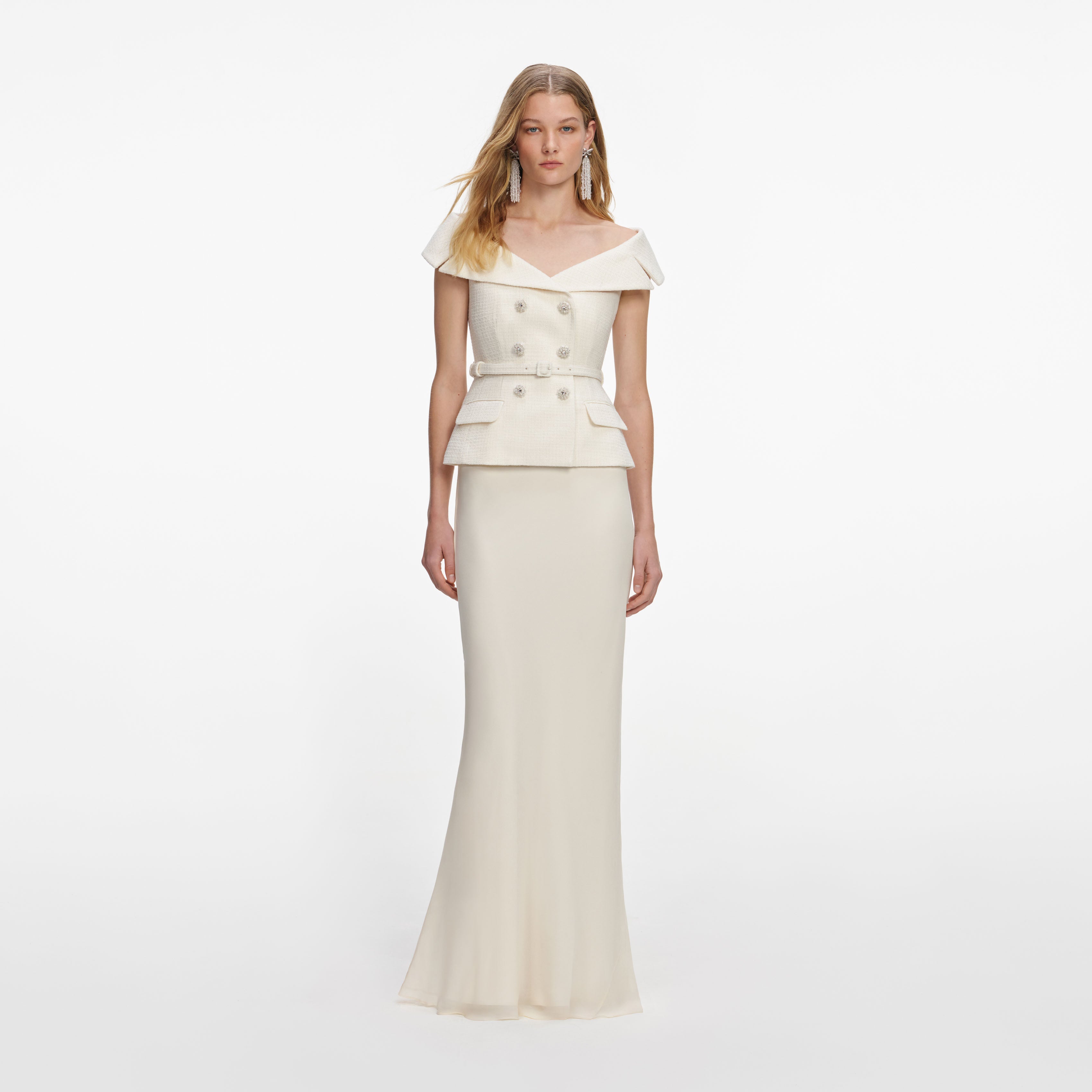 Cream Boucle Maxi Dress – self-portrait