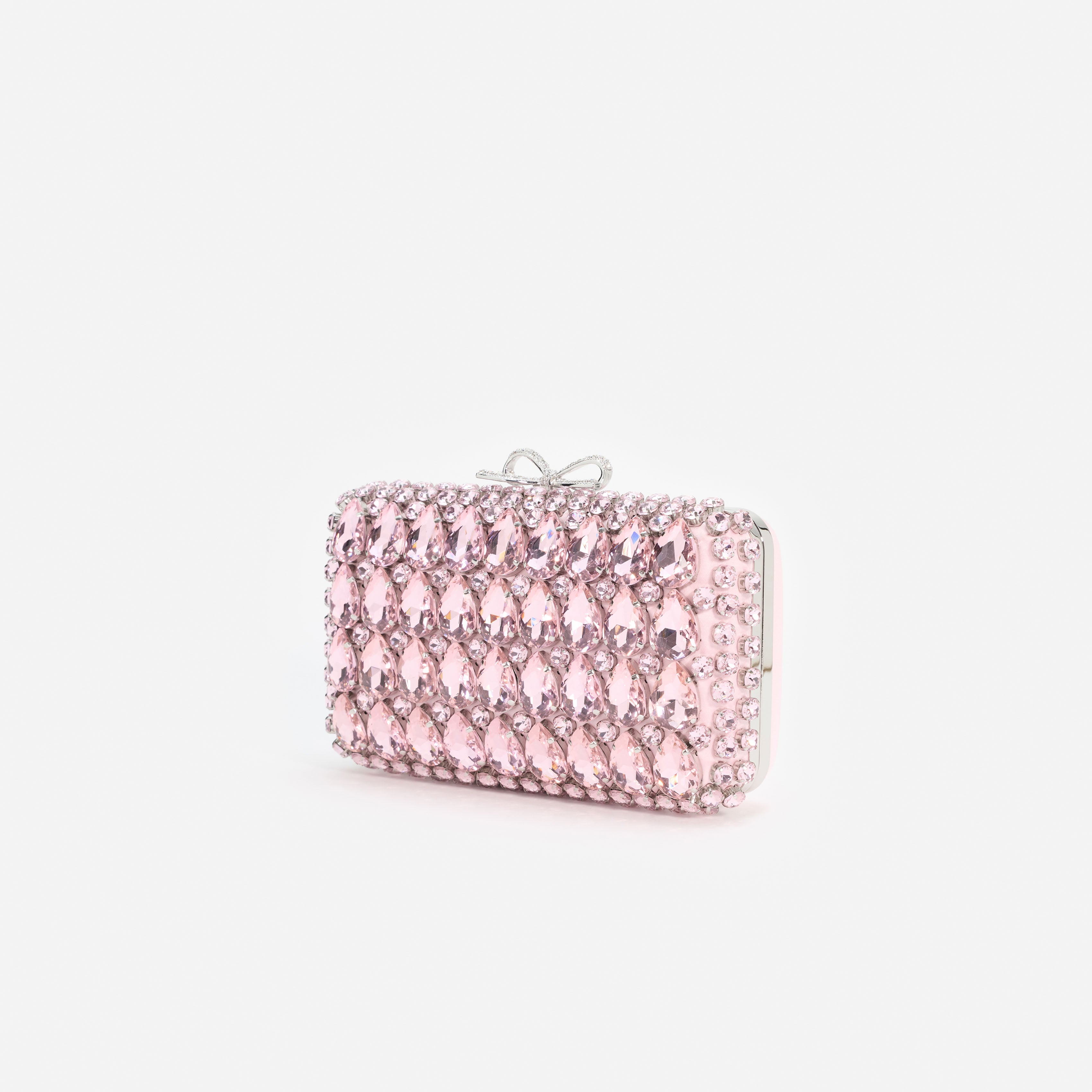 Pink Satin Crystal Clutch Bag