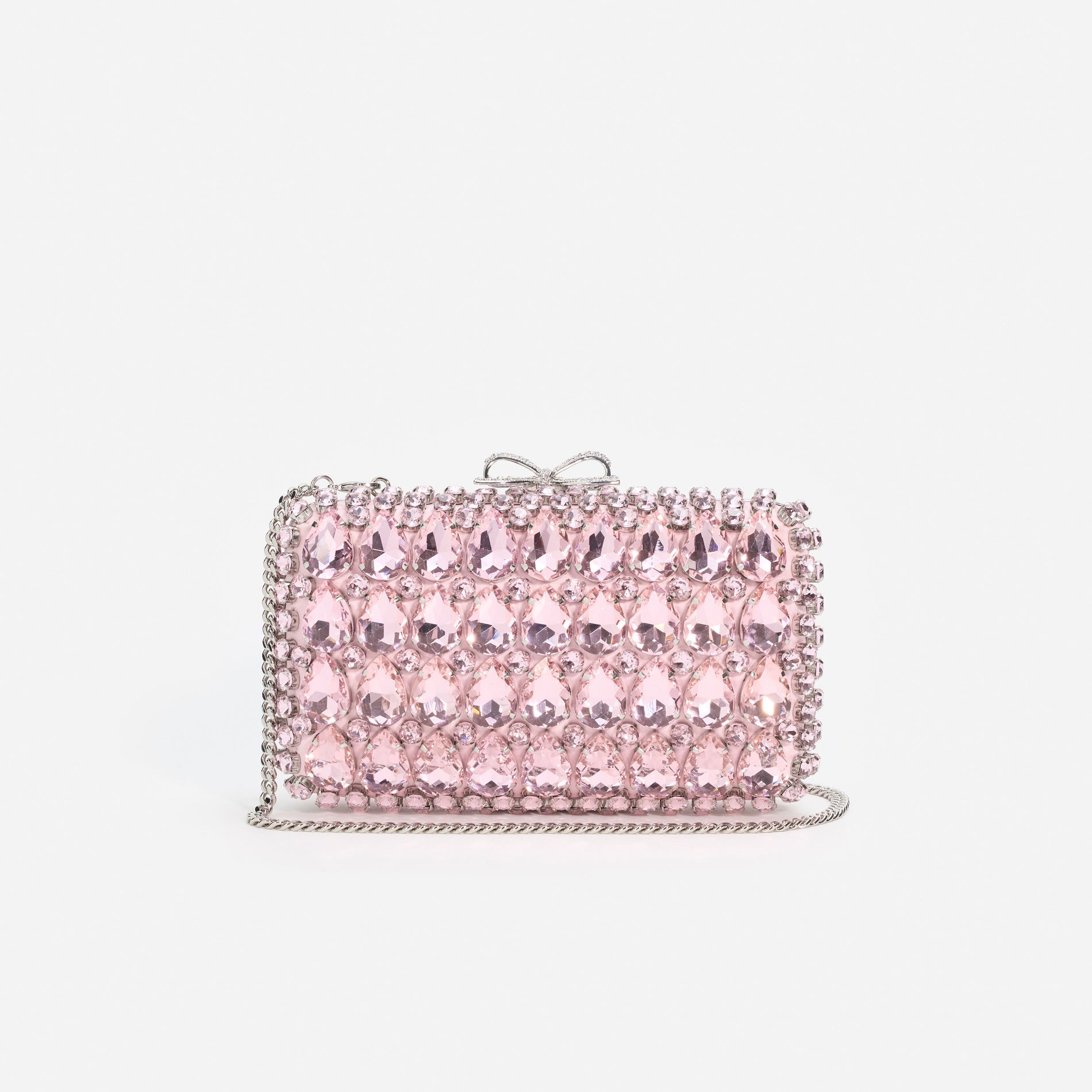 Pink Satin Crystal Clutch Bag
