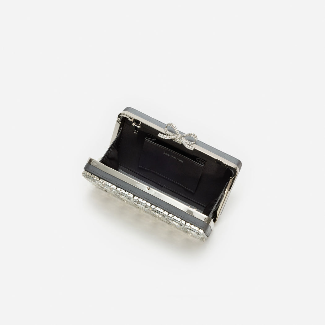Grey Satin Crystal Clutch Bag