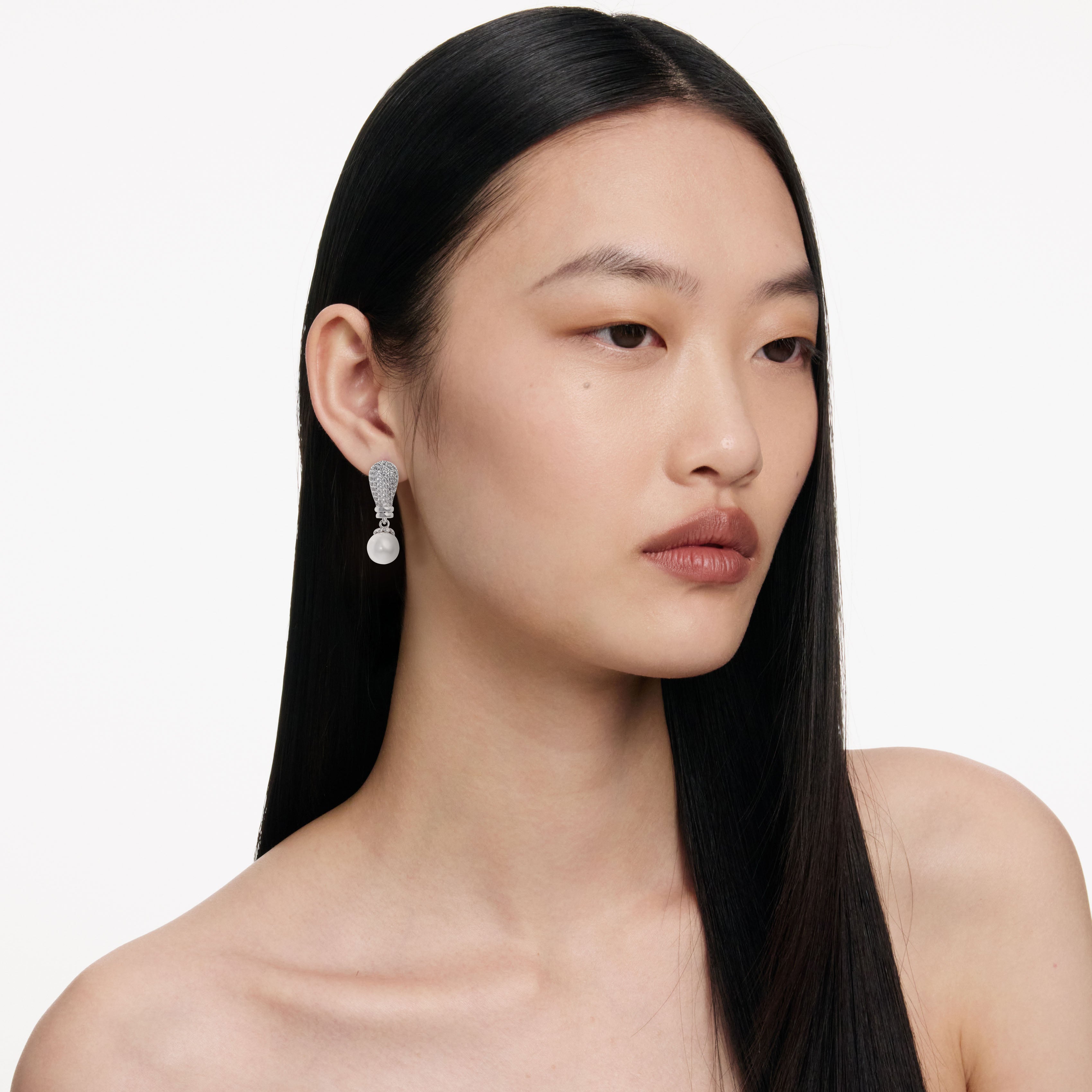 Silver Crystal Pearl Drop Earrings