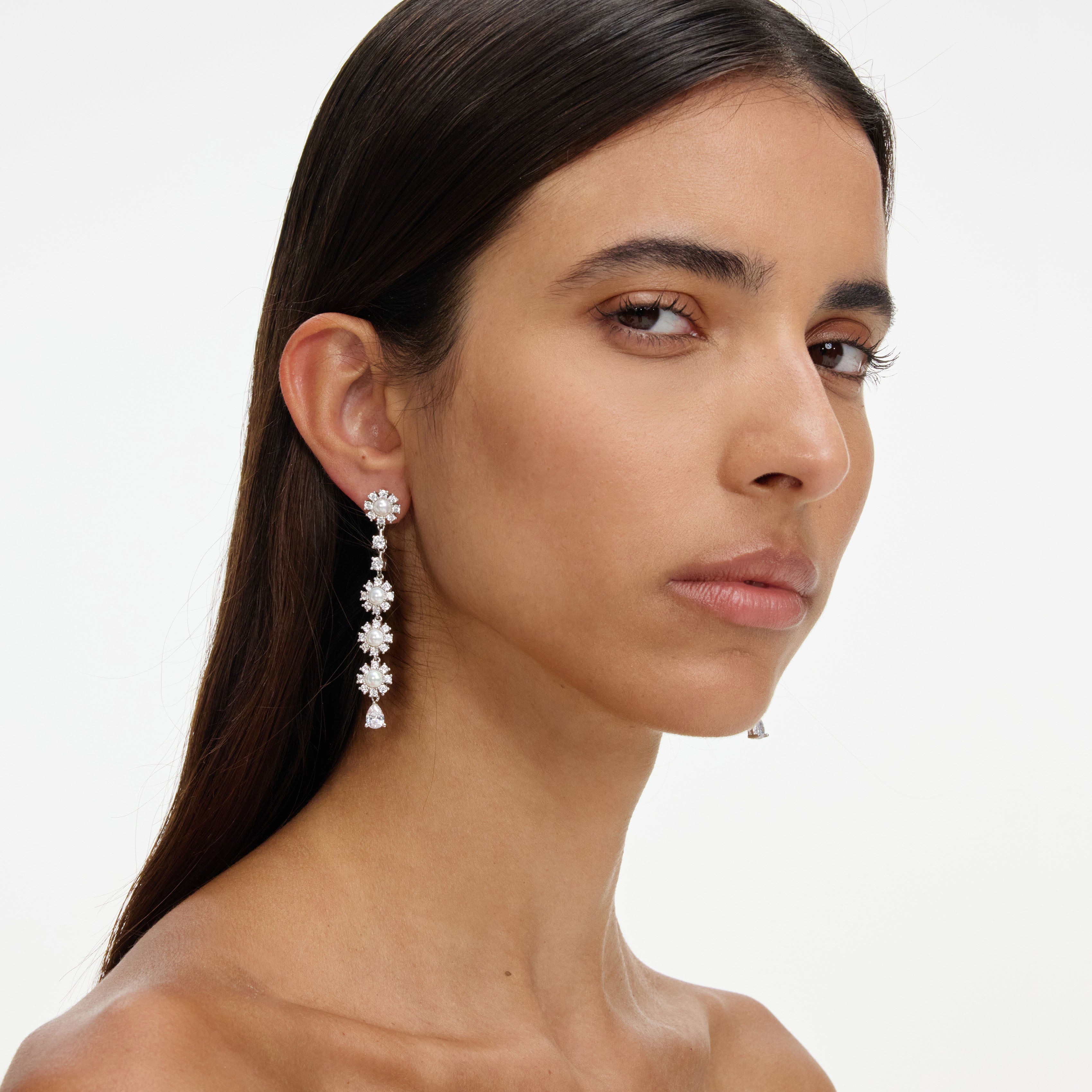 Crystal Pearl Tiered Drop Earrings