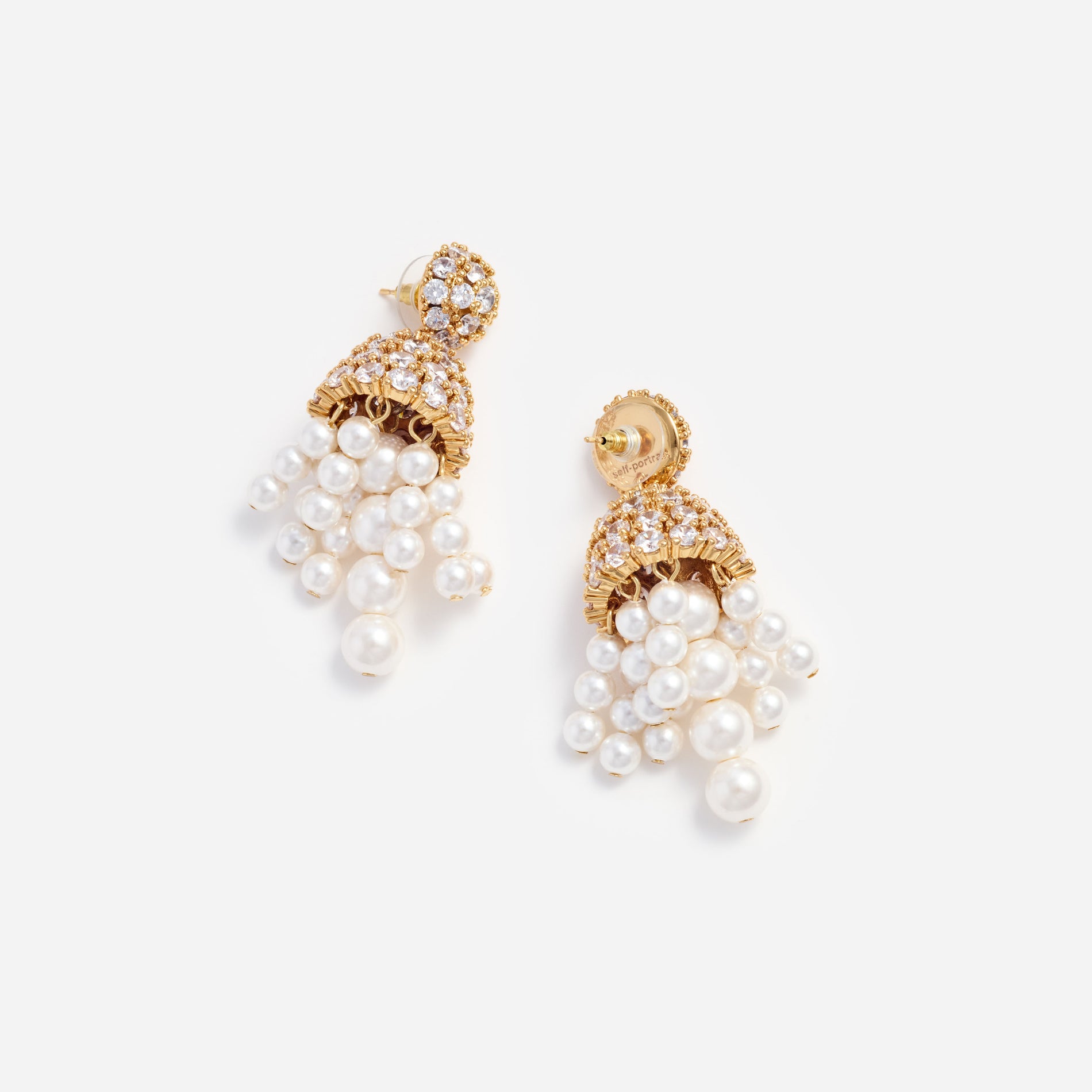 Gold Crystal Cluster Pearl Drop Earrings