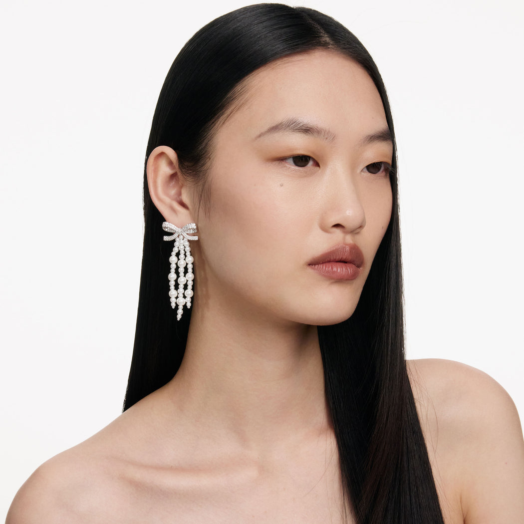 Bow Pearl Waterfall Earrings