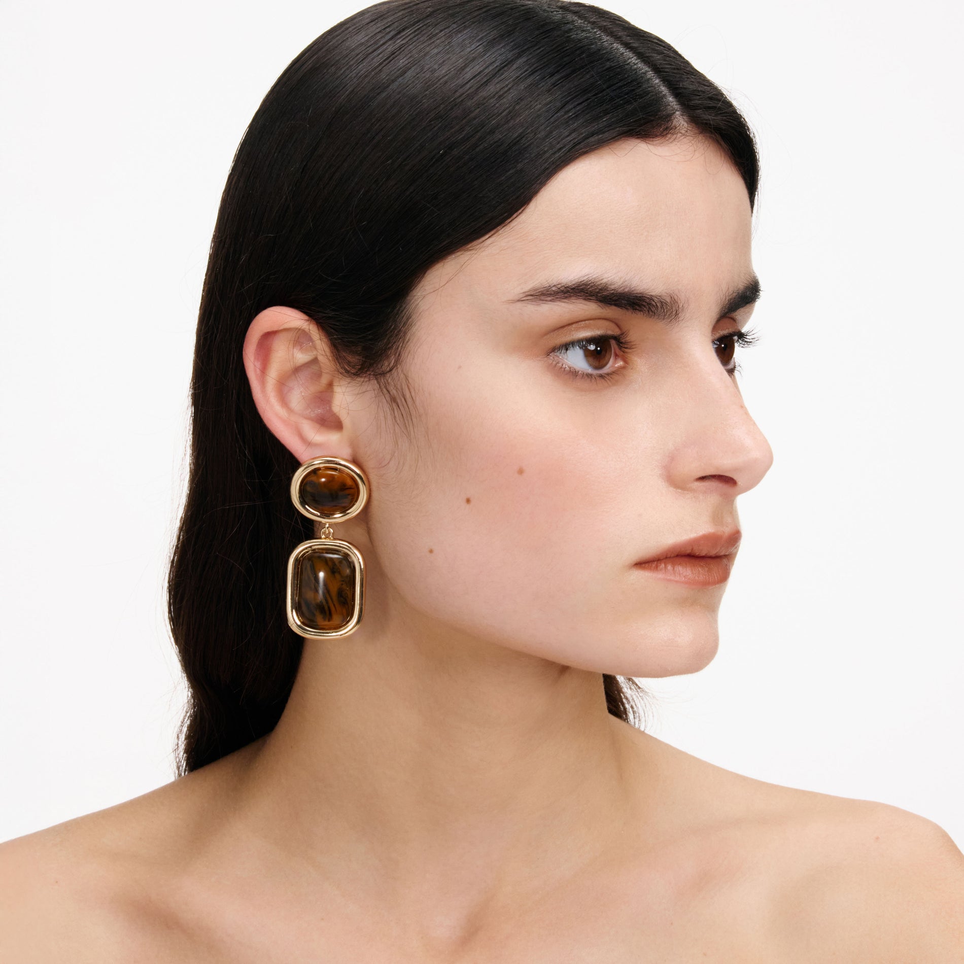 Brown Enamel Gold Tiered Earrings
