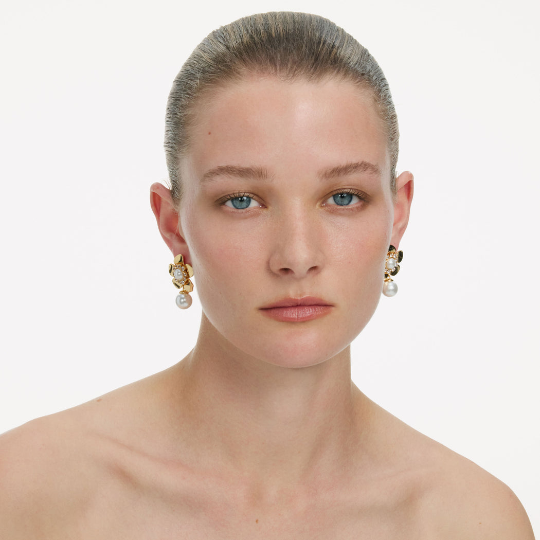 Gold Flower Pearl Earrings