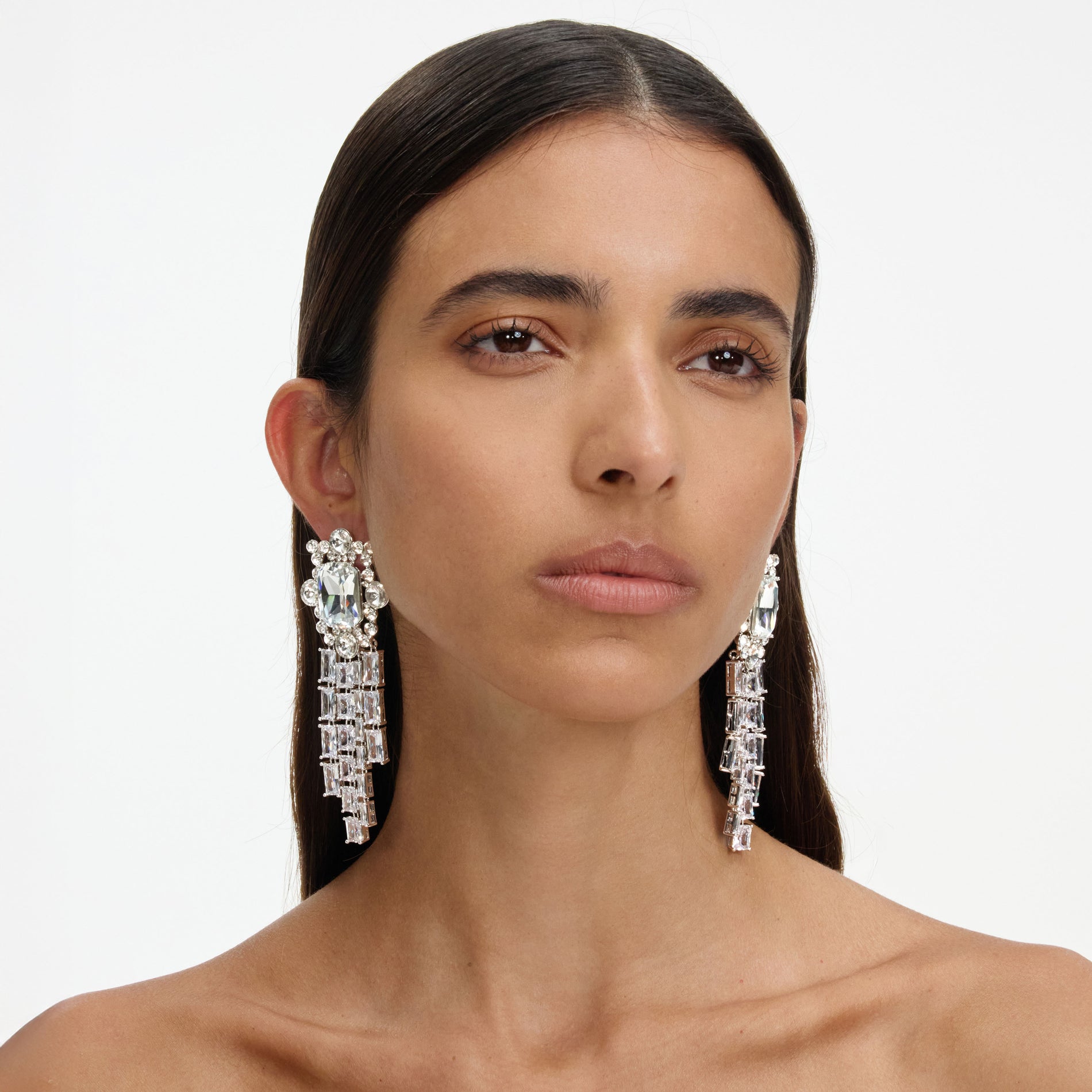 Silver Crystal Cluster Dangle Earrings