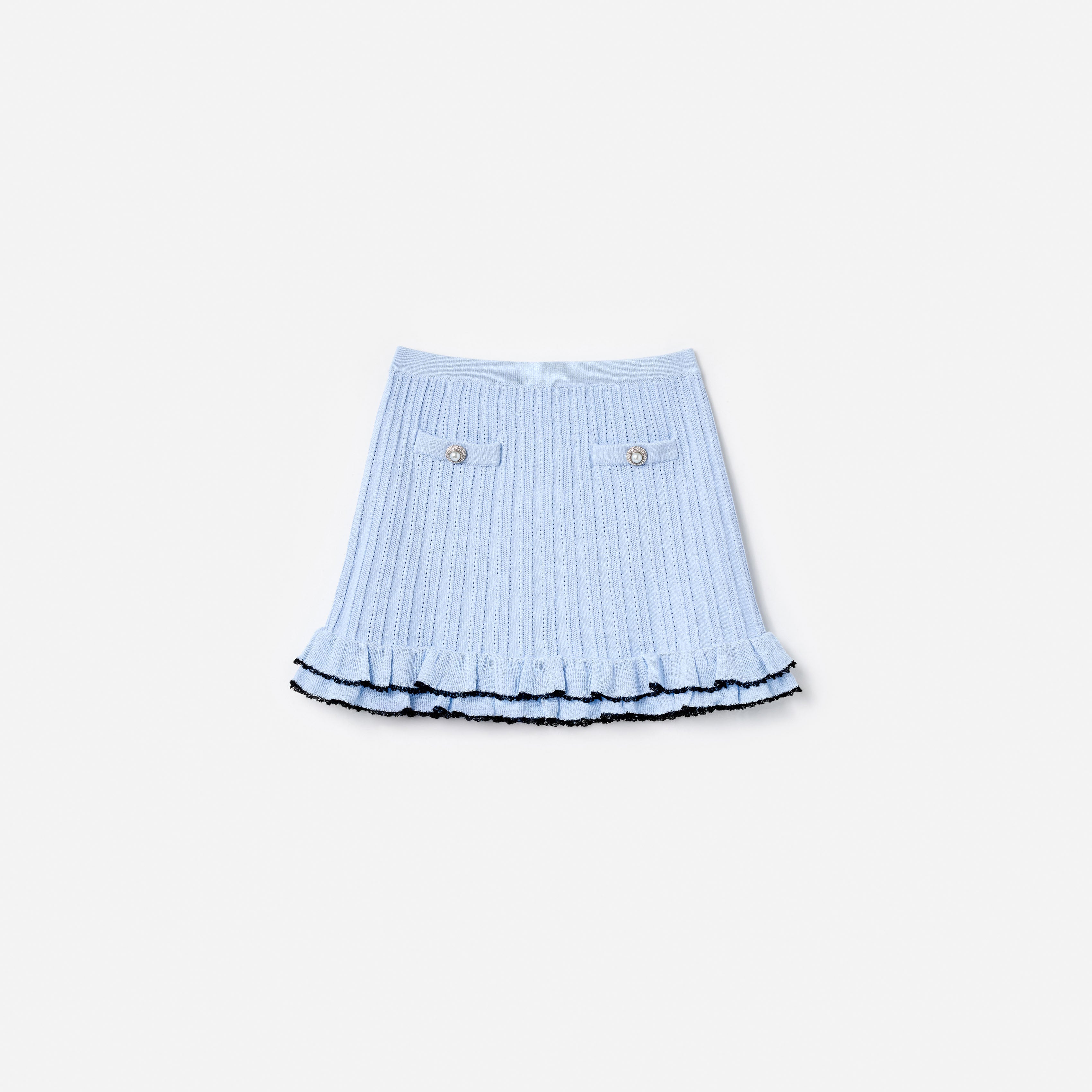 Blue Frill Trim Knit Skirt