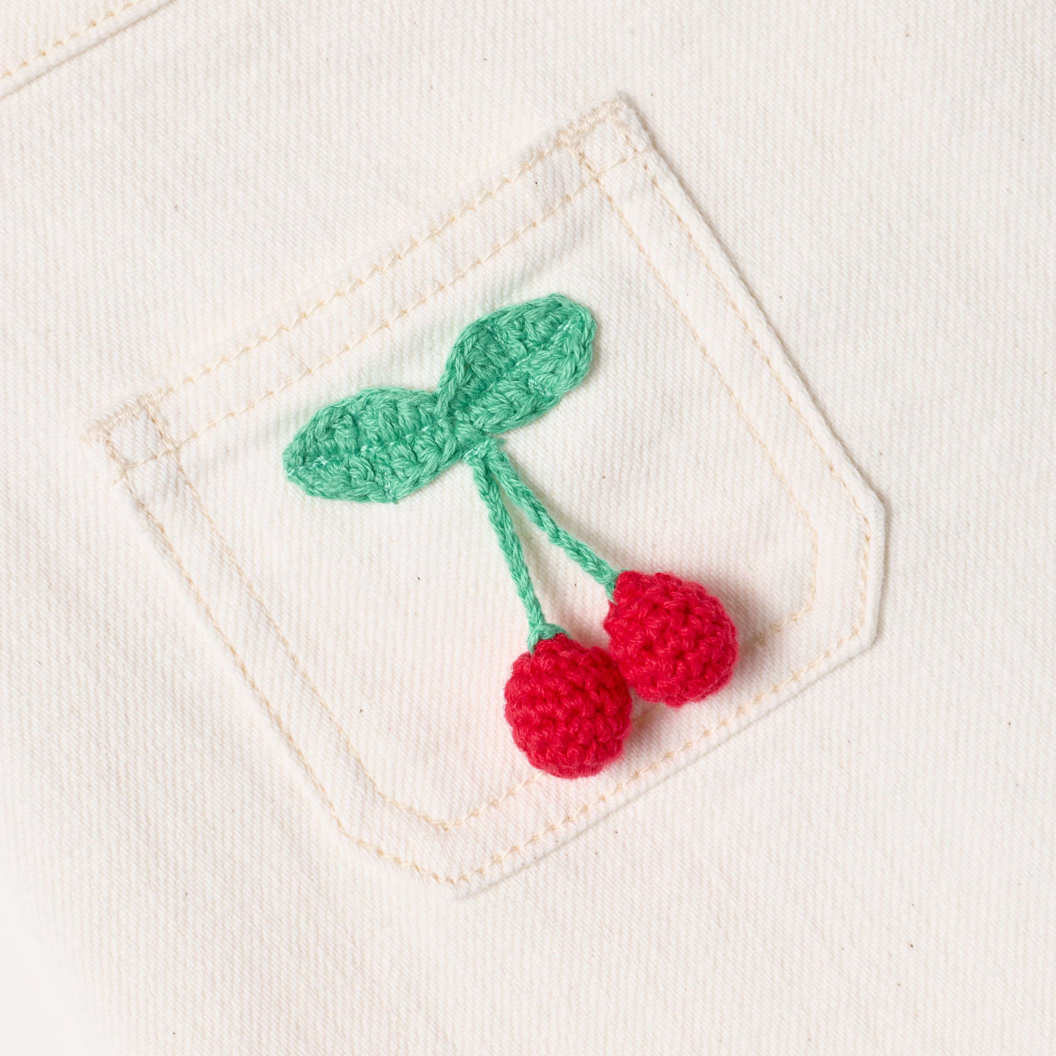 Cream Denim Cherry Motif Skirt