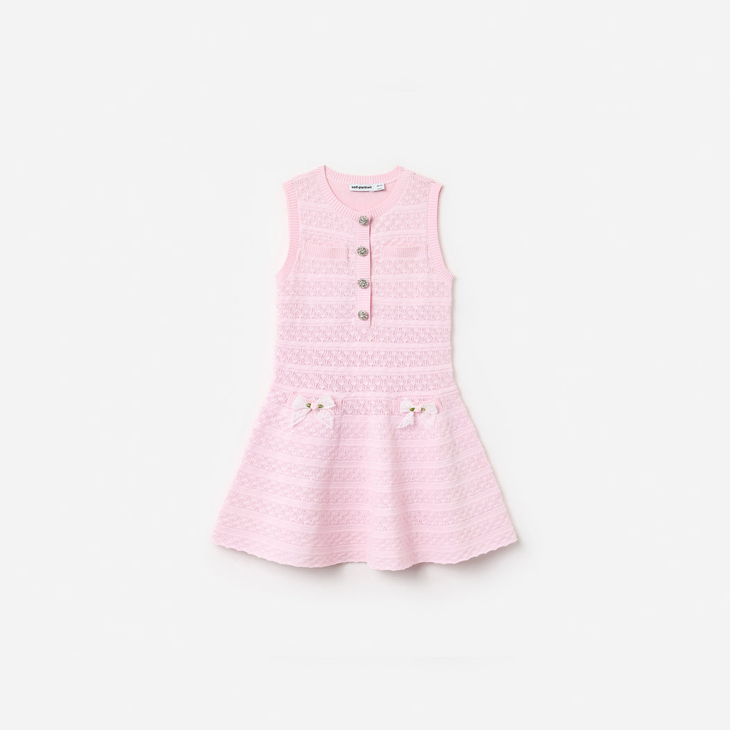 Pink Lace Bow Knit Dress