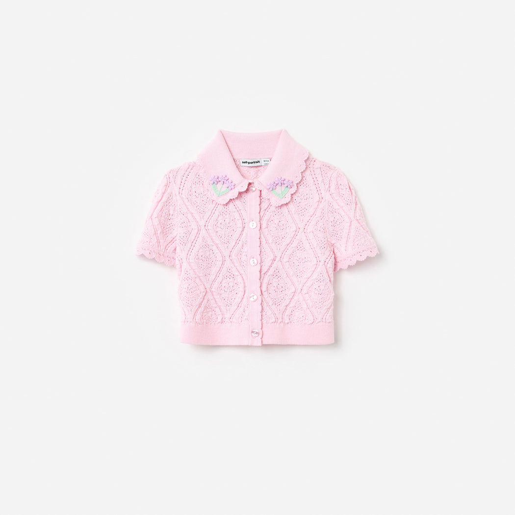 Pink Flower Embroidered Knit Top