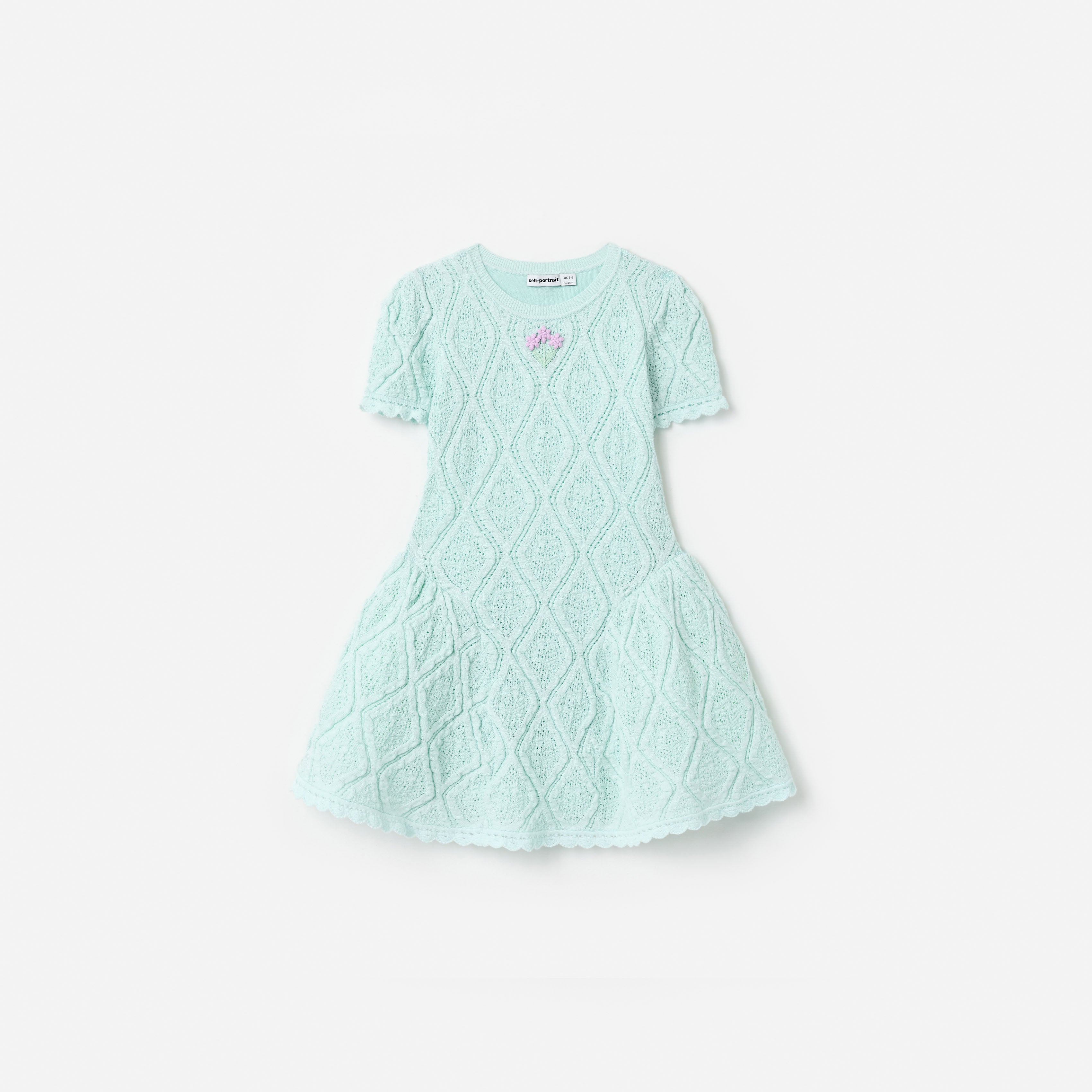 Mint Flower Embroidered Knit Dress – self-portrait