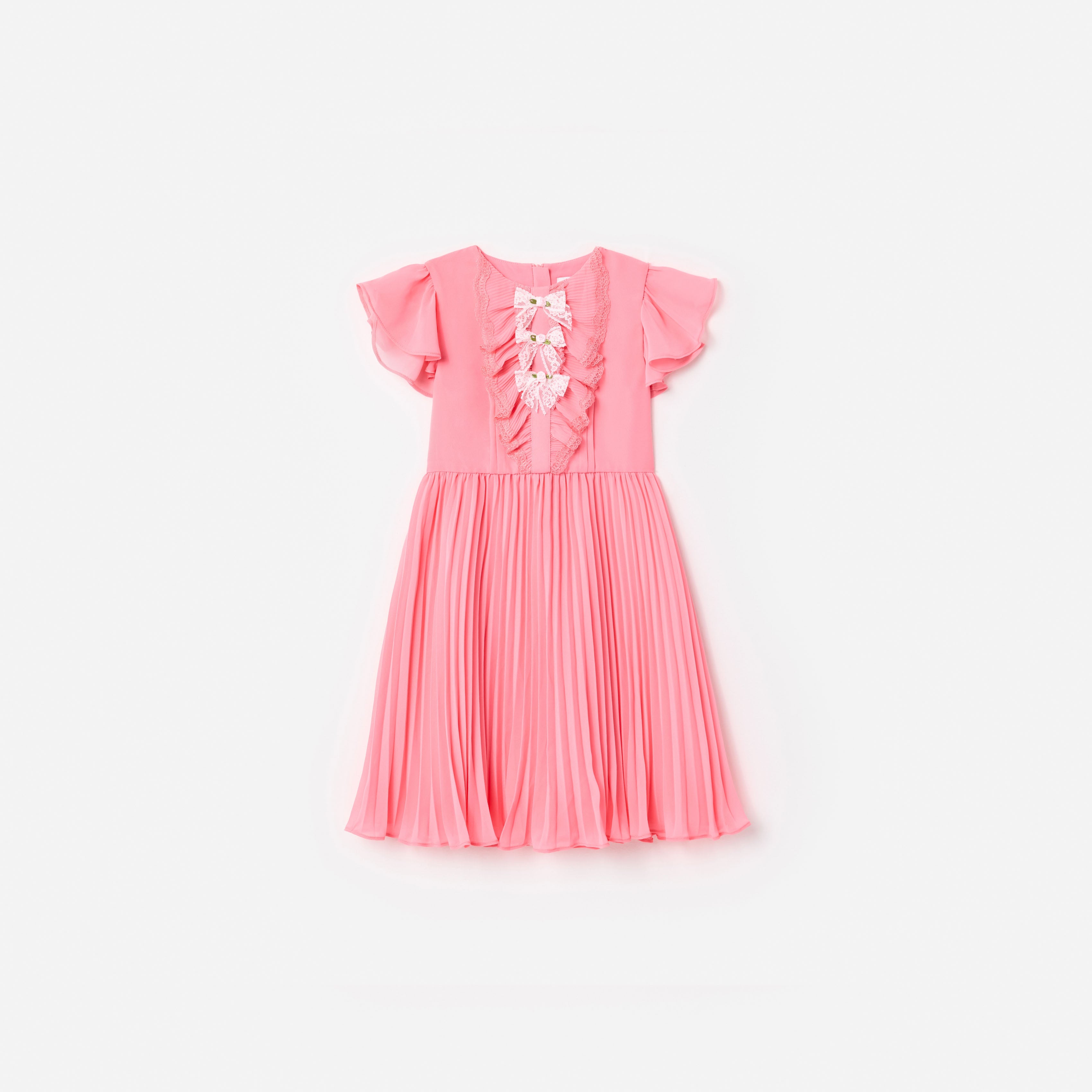 Pink Chiffon Lace Trim Dress  self-portrait