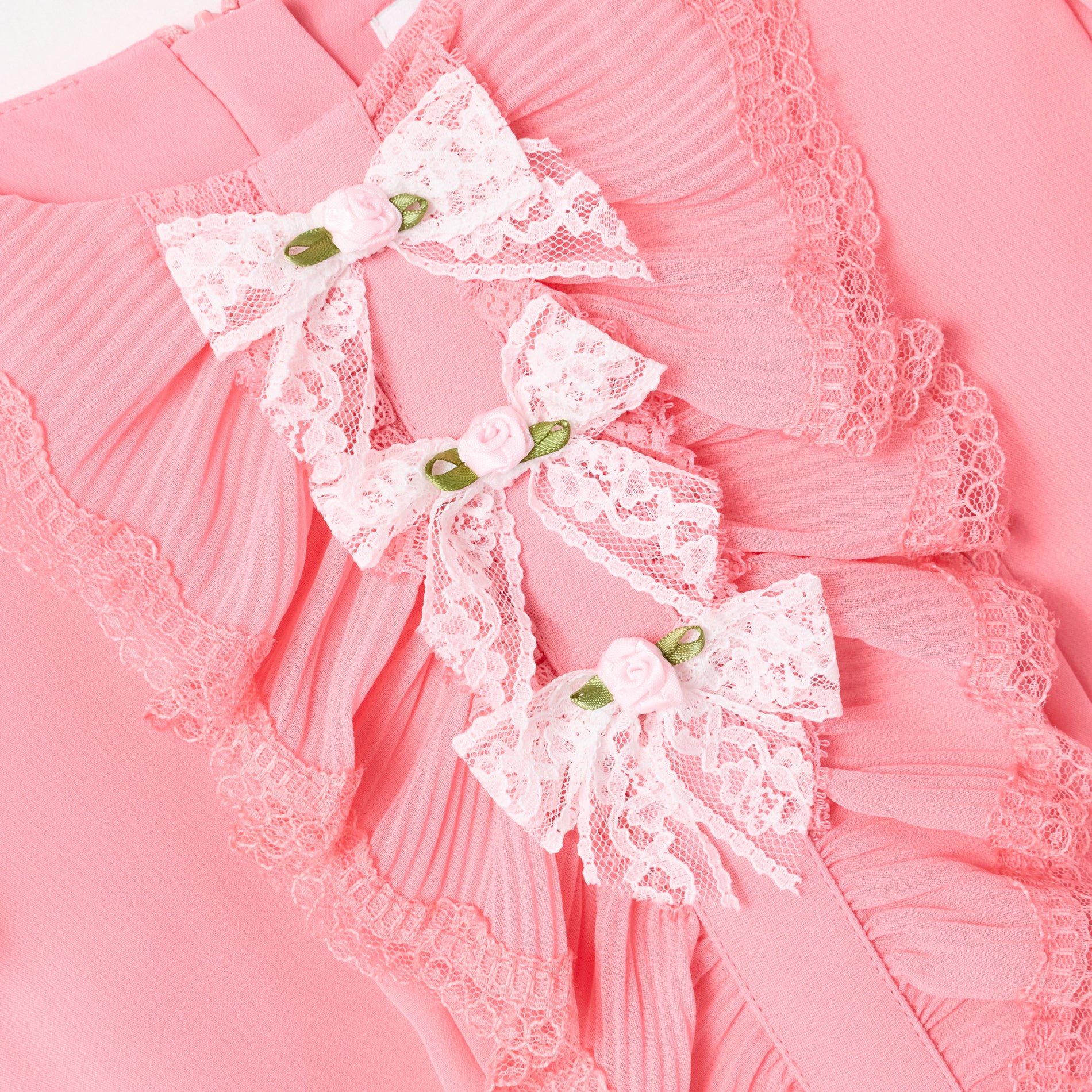 Pink Chiffon Lace Trim Dress