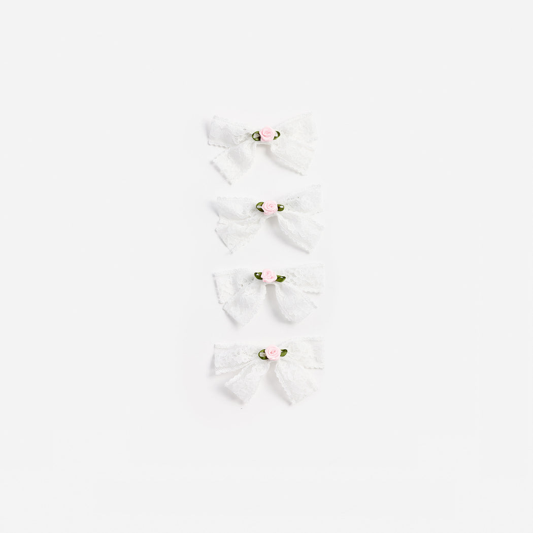 Cream Lace Bow Hair Clips