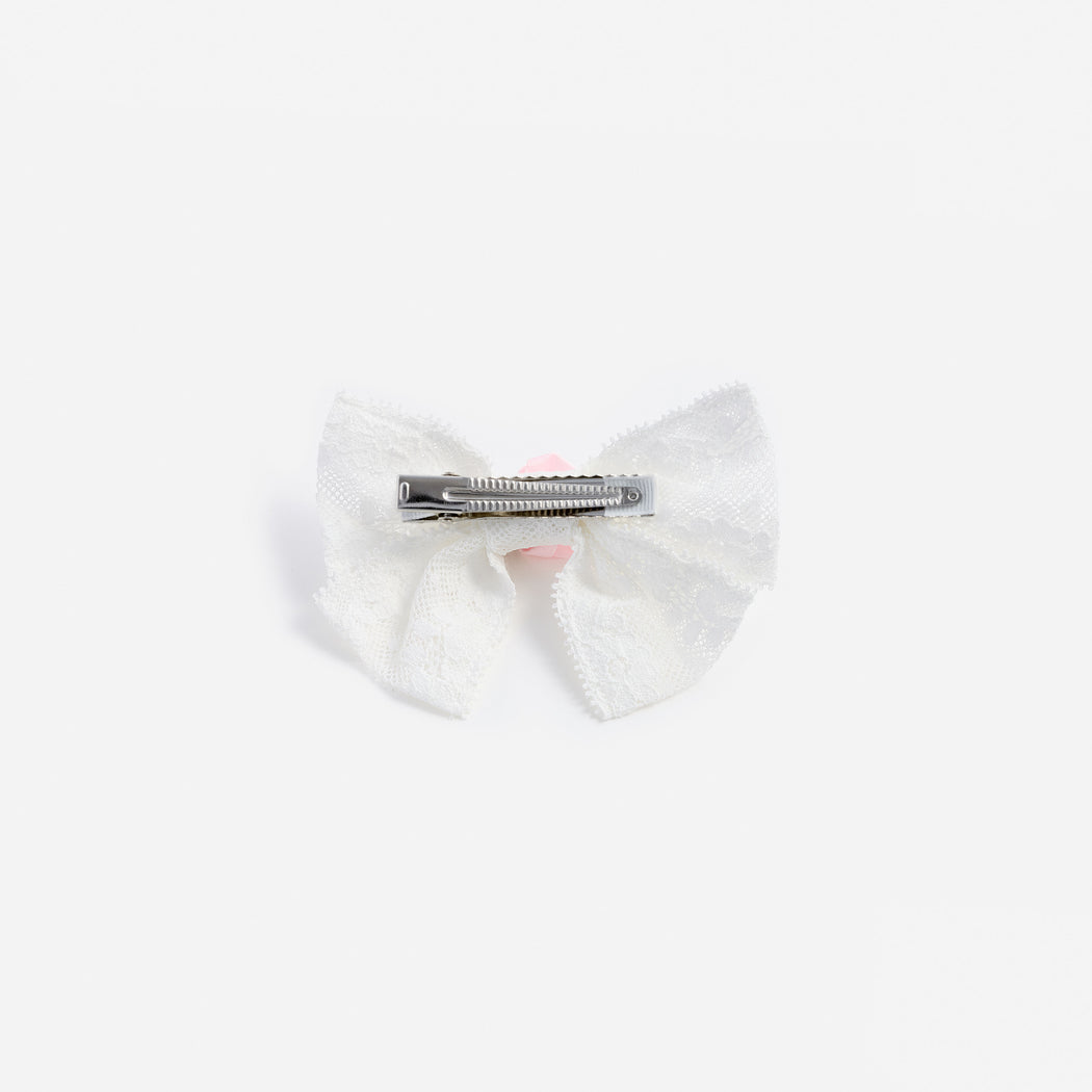 Cream Large Lace Bow Hair Clip