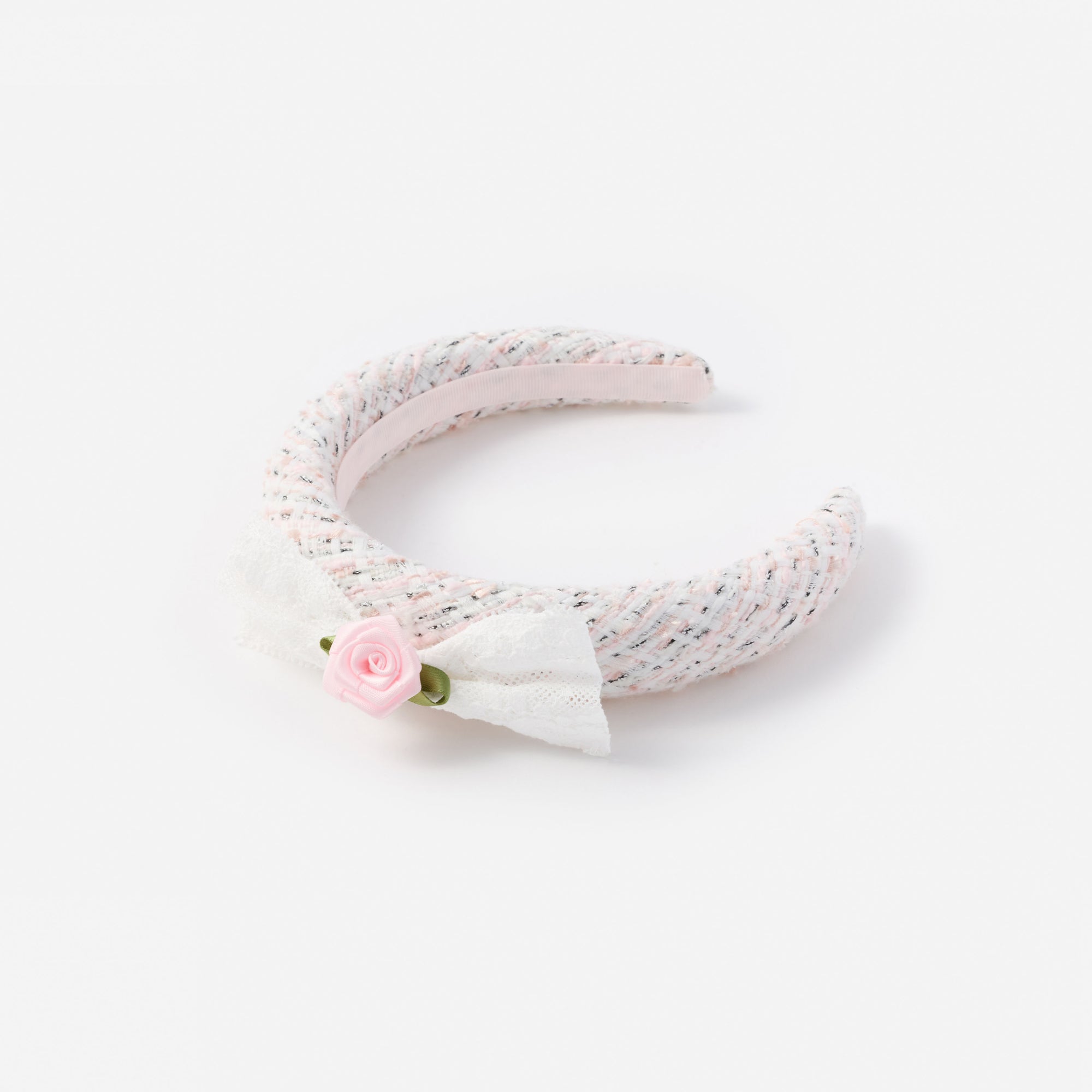 Pink Boucle Lace Bow Head Band