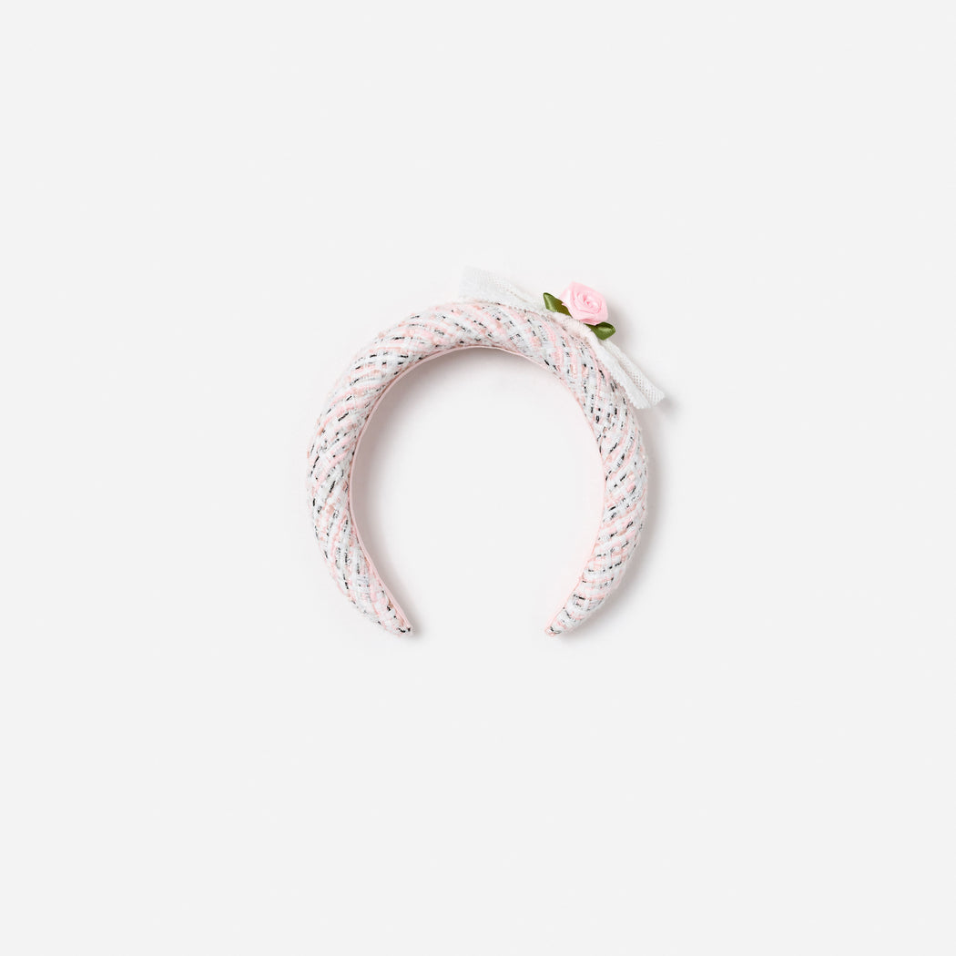 Pink Boucle Lace Bow Head Band