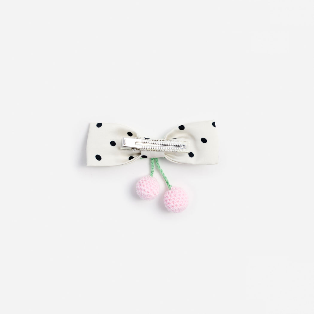 Cream Polka Dot Cherry Motif Hair Clip