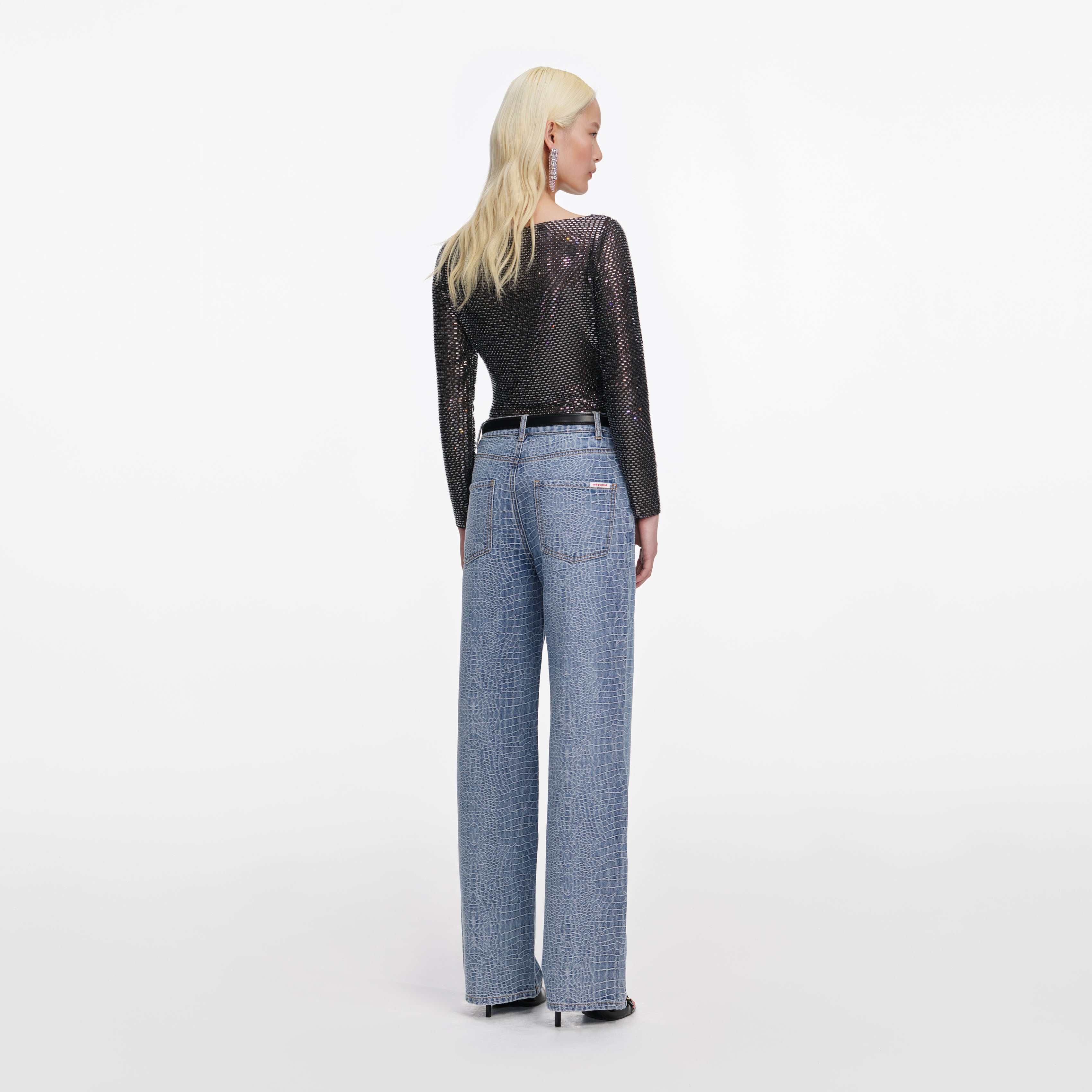 Croc Effect Straight Leg Jeans