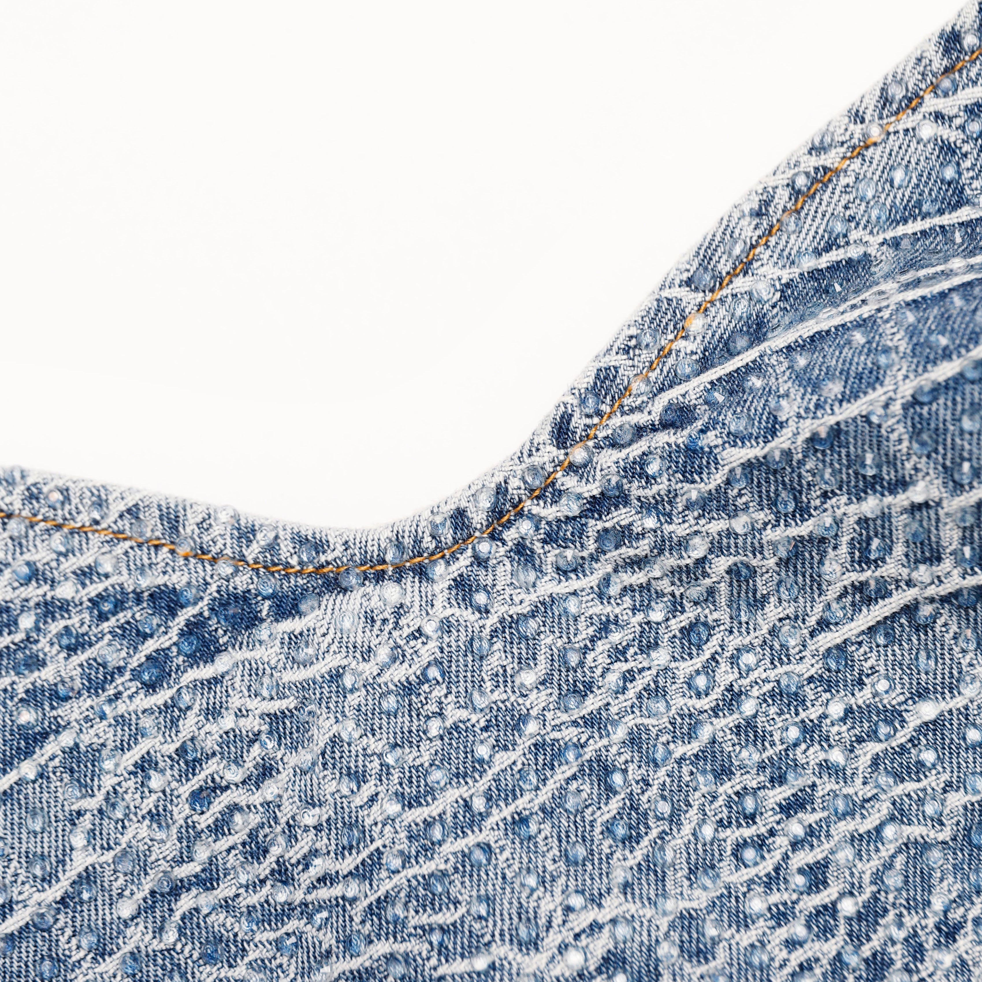 Rhinestone Croc Effect Denim Bralette