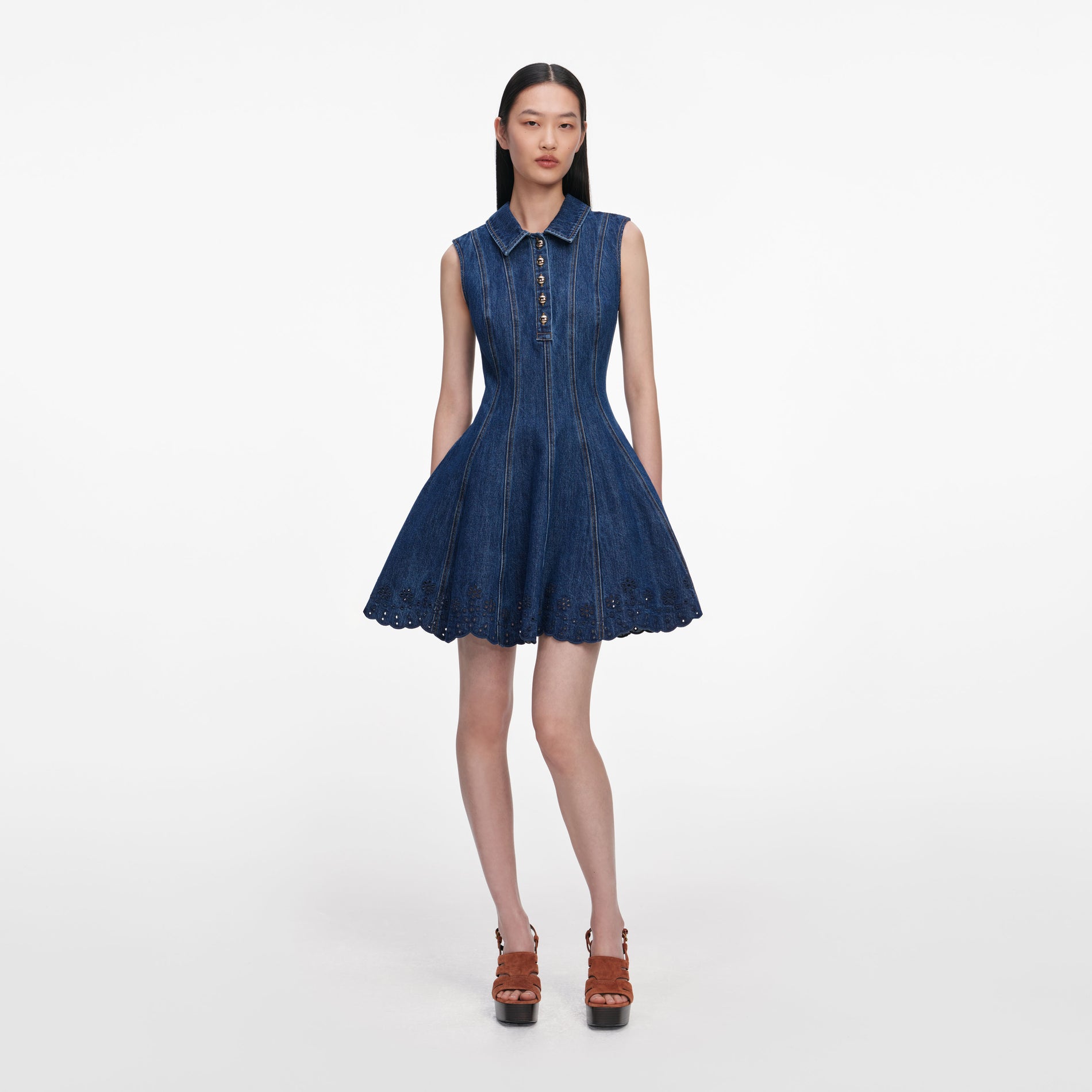 Denim Broderie Mini Dress