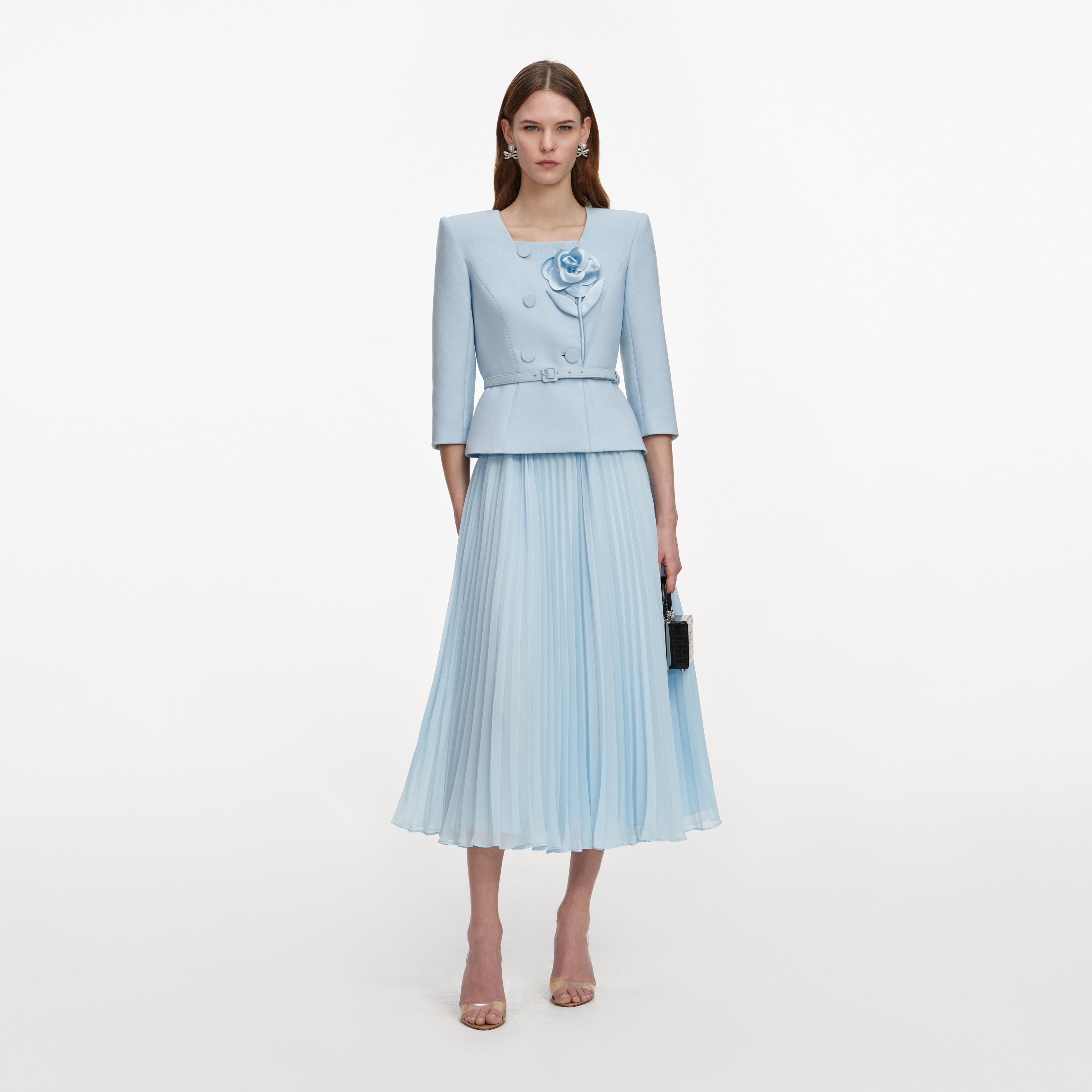 Blue 3D Flower Chiffon Midi Dress – self-portrait