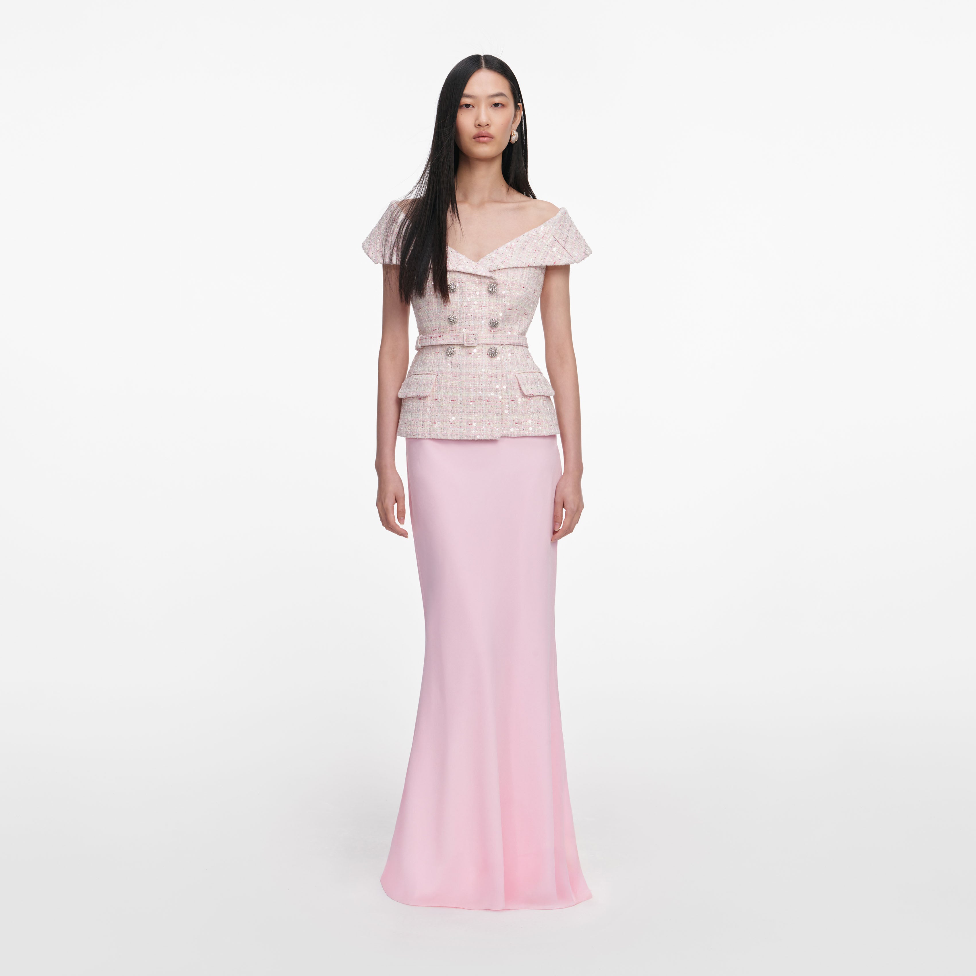self portrait pink sequin boucle midi dress Pink Sequin Boucle Maxi Dress – self-portrait