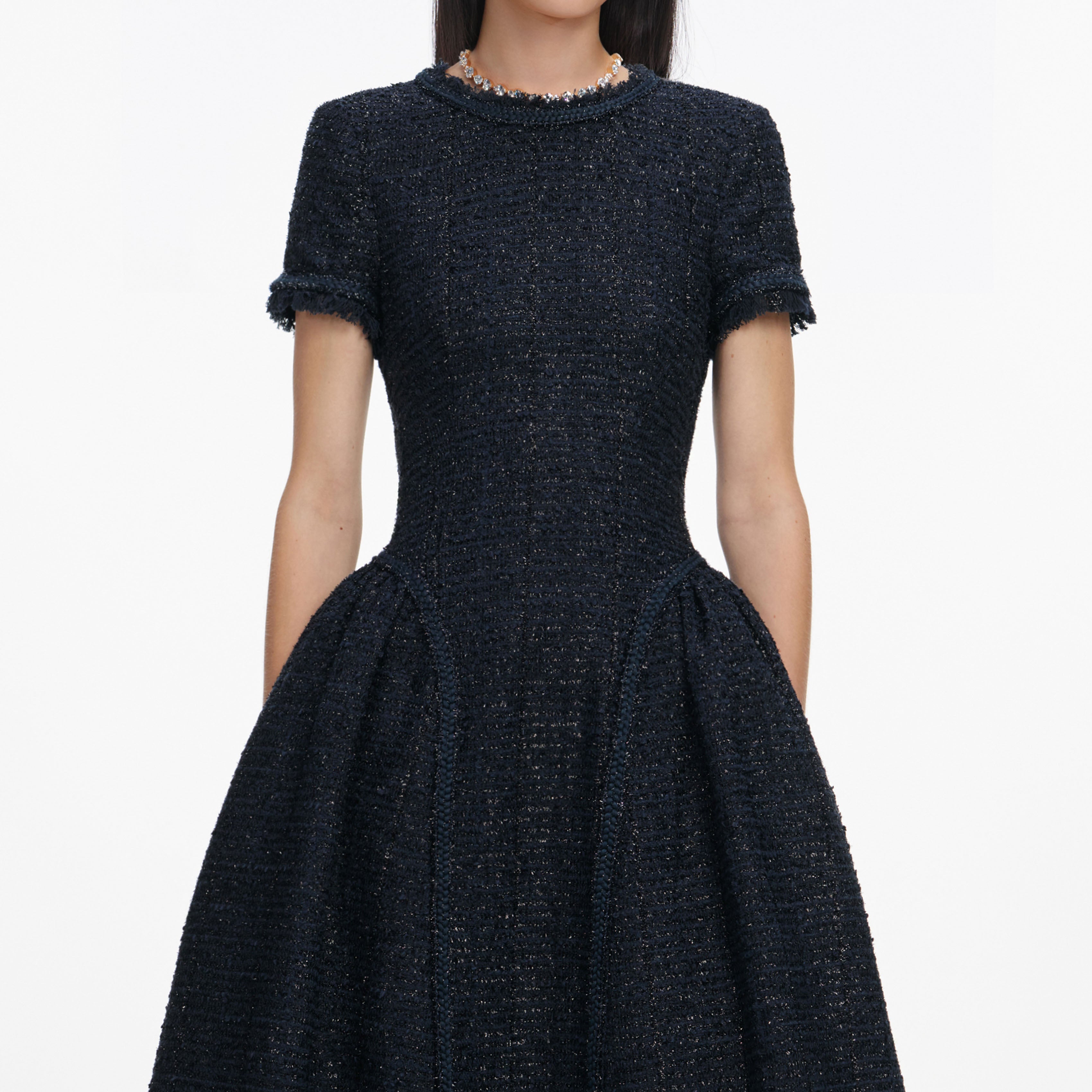 Navy Metallic Boucle Midi Dress