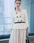 Cream 3D Flower Polka Dot Midi Dress
