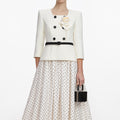 Cream 3D Flower Polka Dot Midi Dress