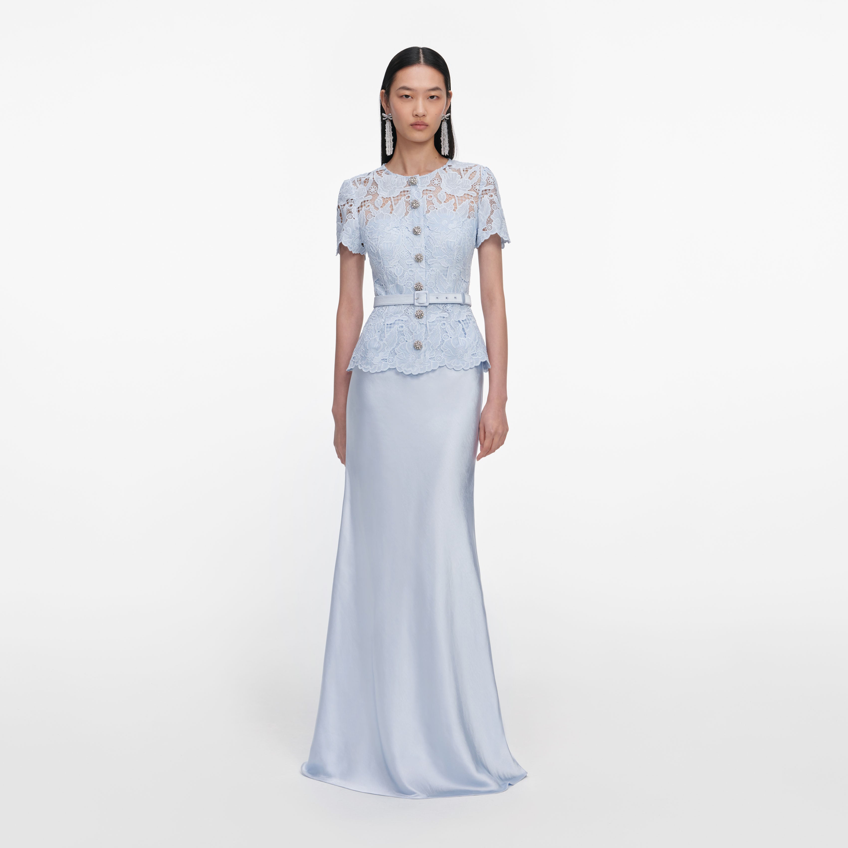Blue Lace Satin Maxi Dress self-portrait Blue Lace Satin Maxi Dress self-portrait