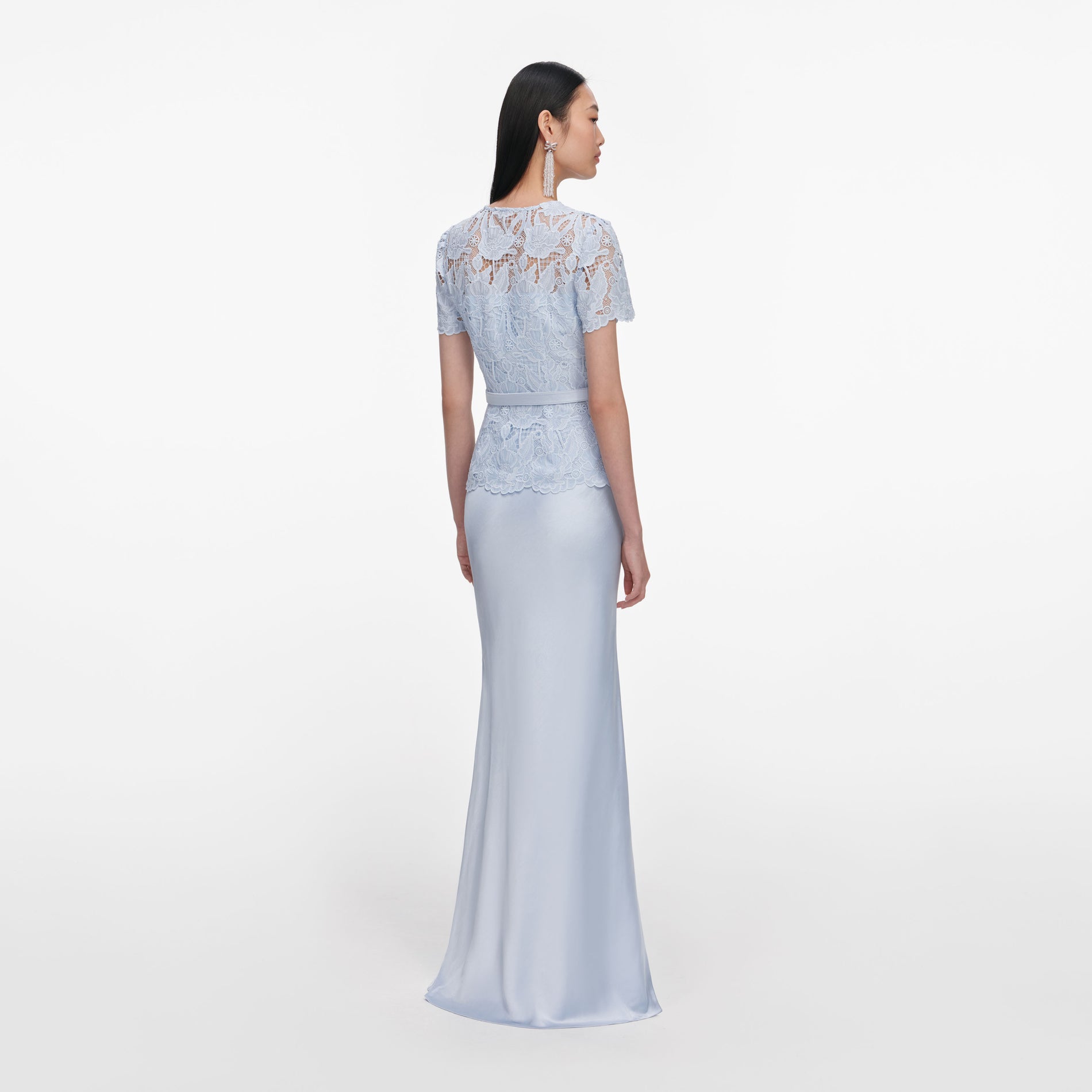 Blue Lace Satin Maxi Dress