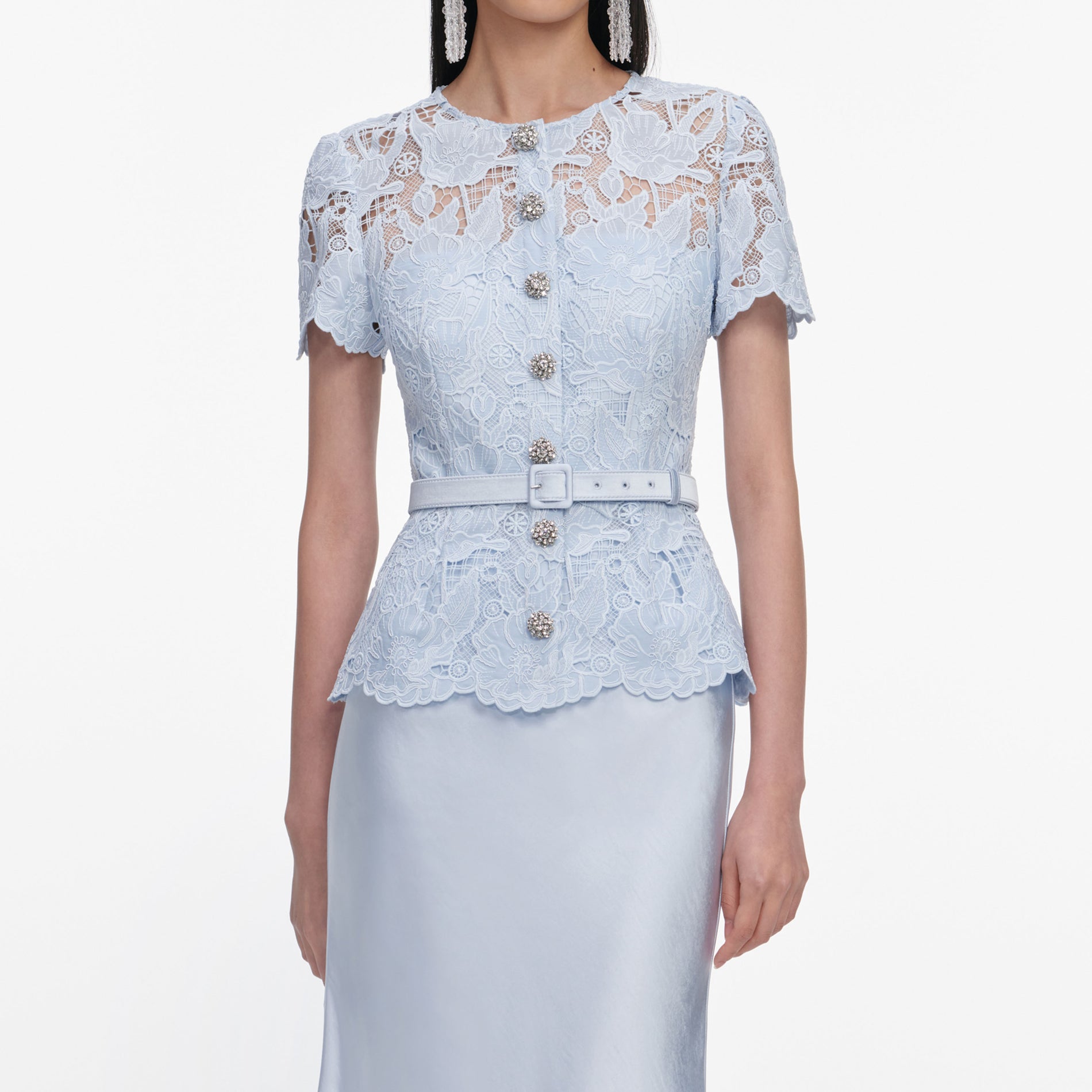 Blue Lace Satin Maxi Dress