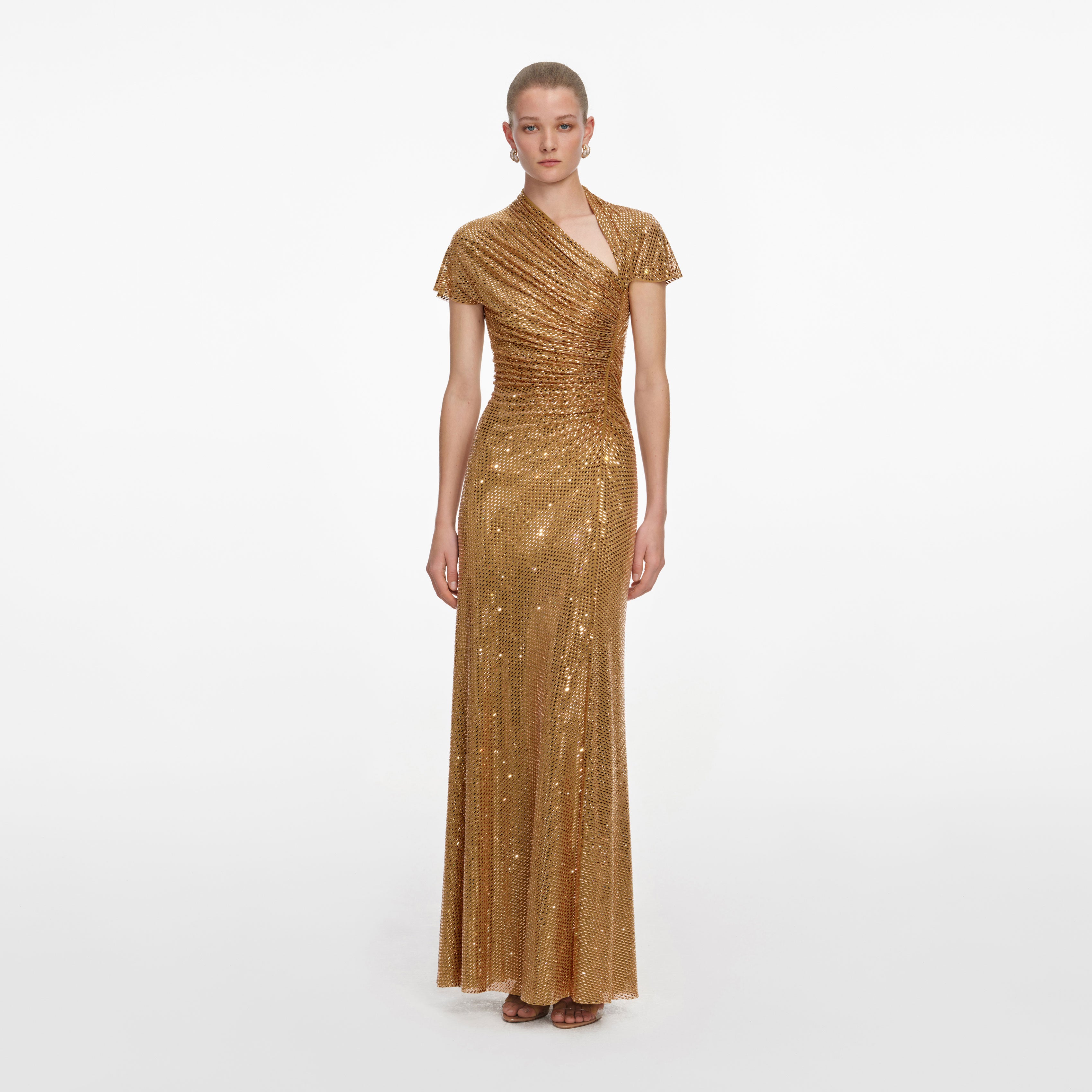 chinese dress ladies Brown Rhinestone Mesh Maxi Dress main image 0