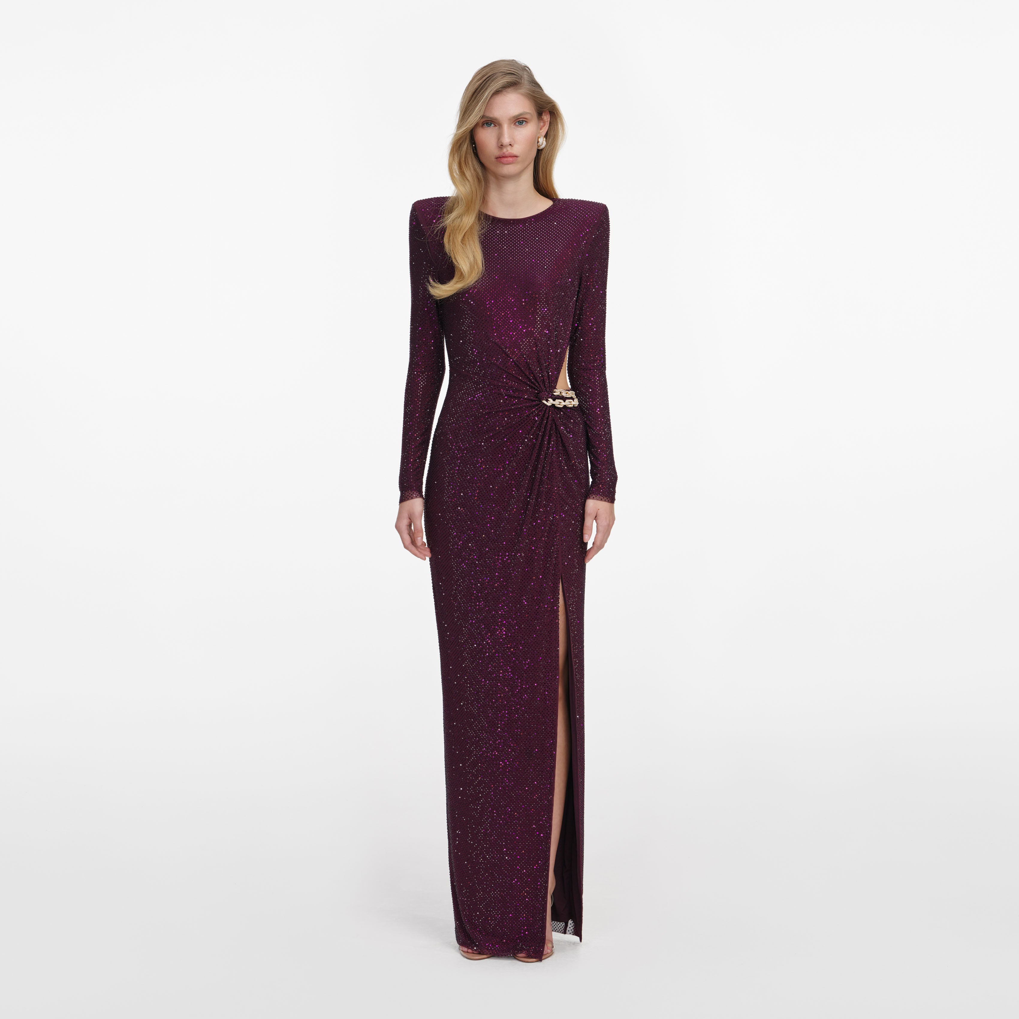 Burgundy Rhinestone Embellished Maxi Dress self-portrait Burgundy Rhinestone Embellished Maxi Dress self-portrait