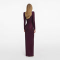 Burgundy Rhinestone Embellished Maxi Dress