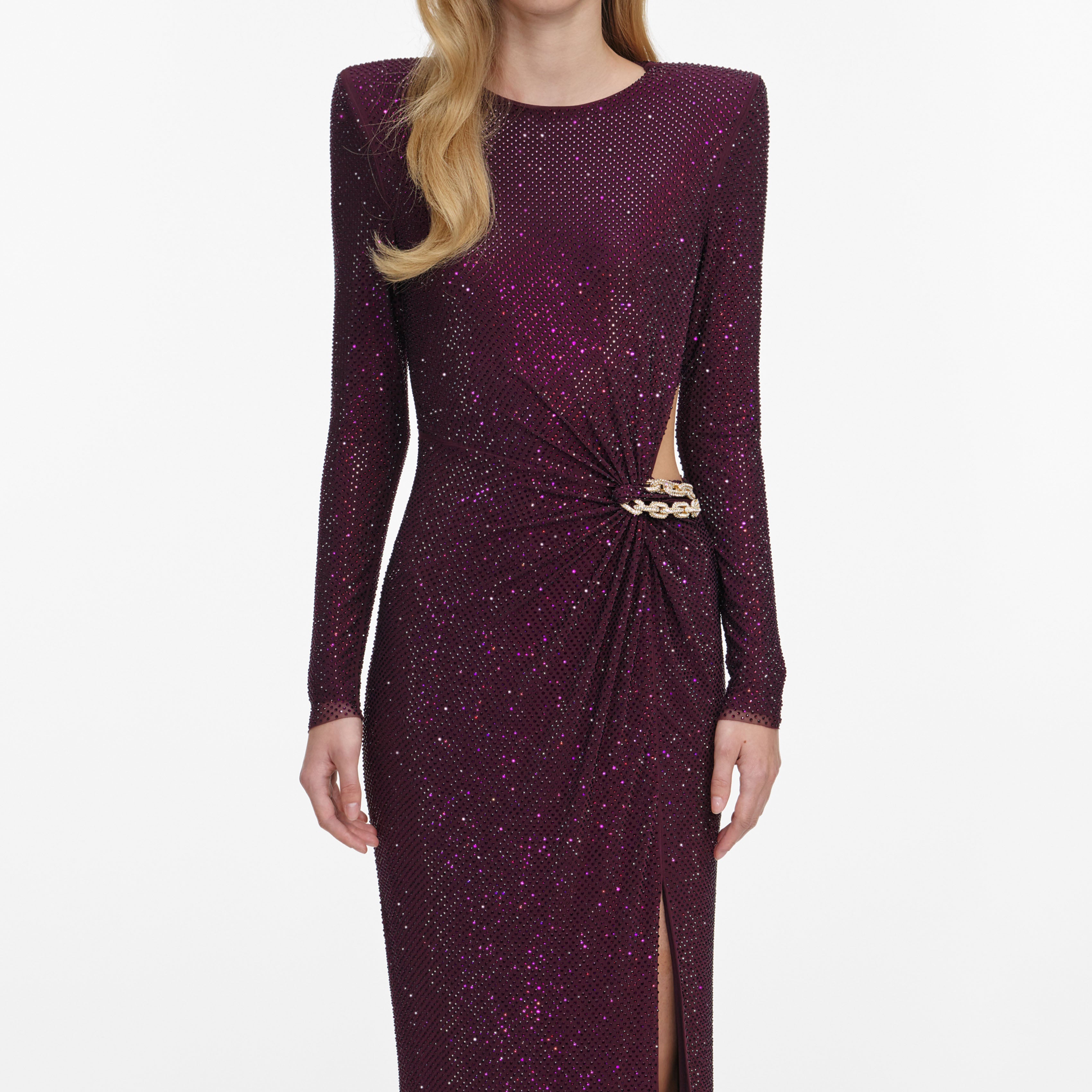 Burgundy Rhinestone Embellished Maxi Dress