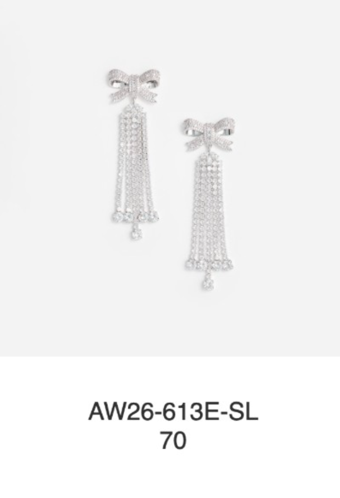 Silver Crystal Bow Droplet Earrings
