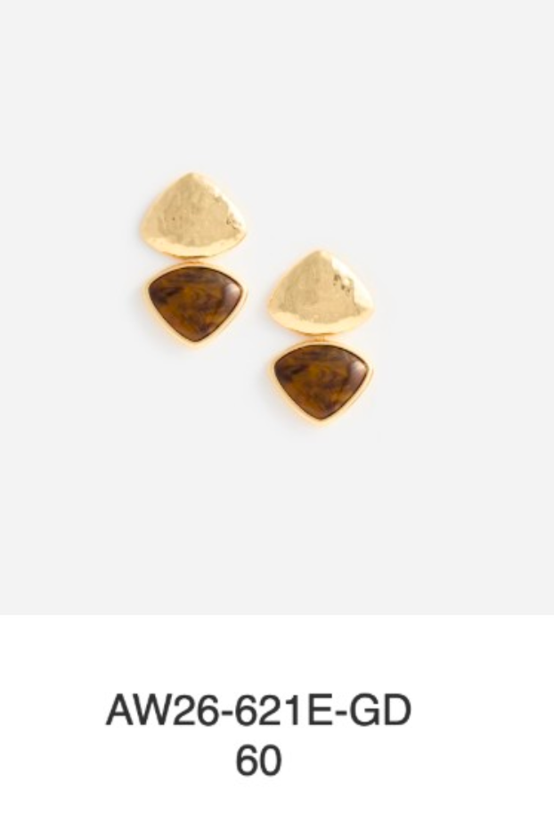 Mottled Gold Brown Enamel Earring