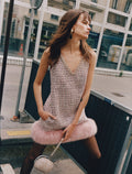 Pink Boucle Fur Hem Mini Dress