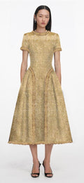 Gold Sequin Boucle Midi Dress