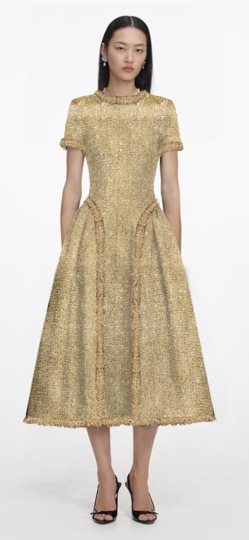 Gold Sequin Boucle Midi Dress