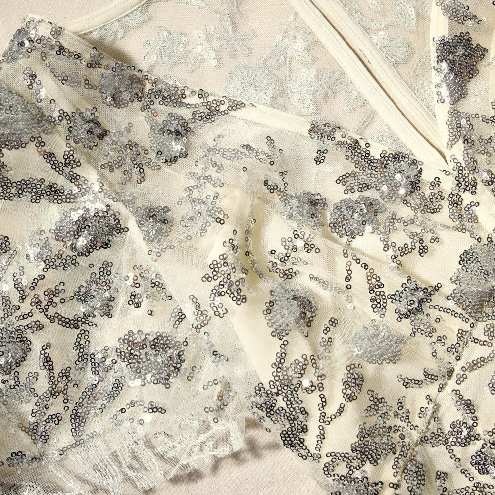 A close up of the fabric for the Champagne Sequinned Midi Dress