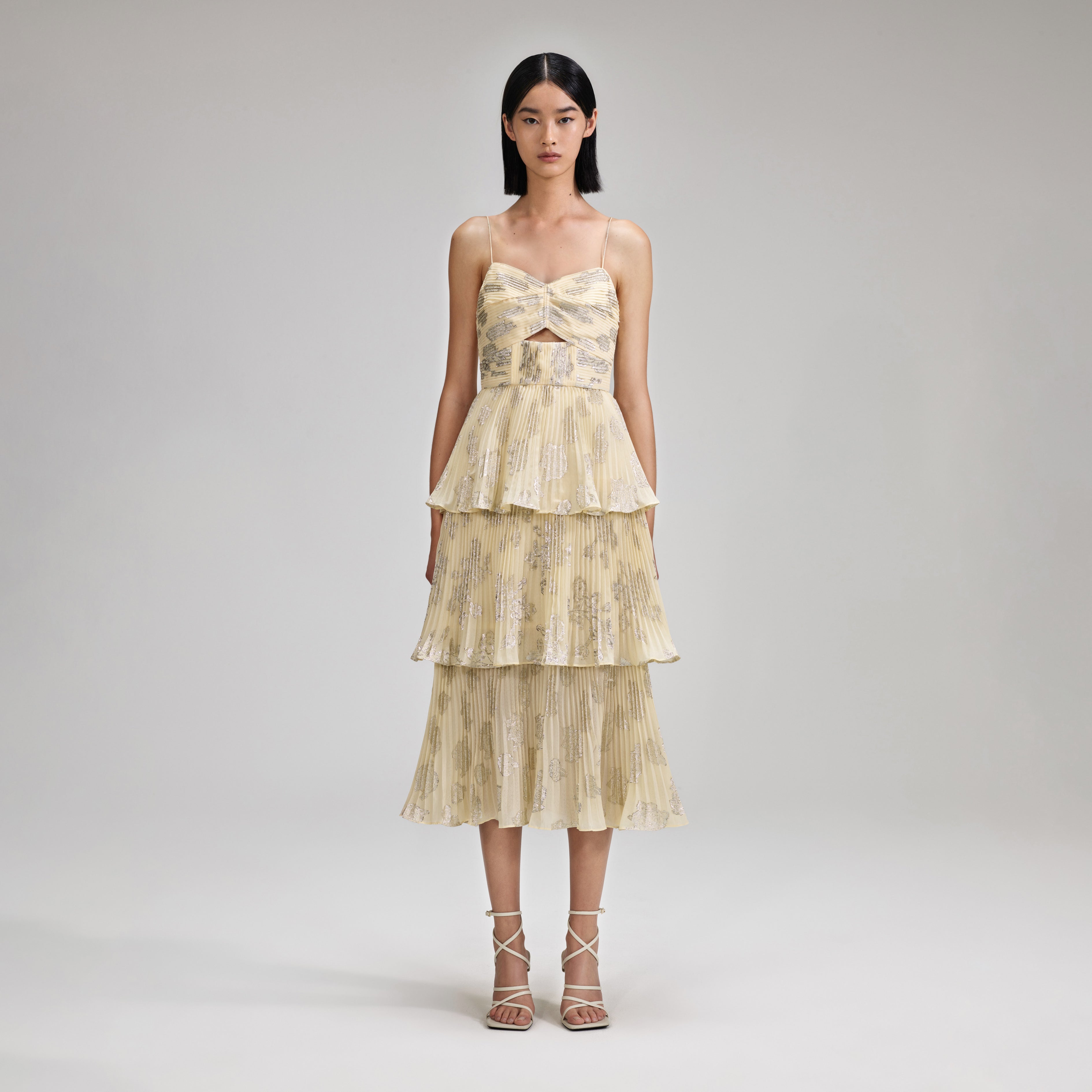 Metallic Jacquard Midi Dress