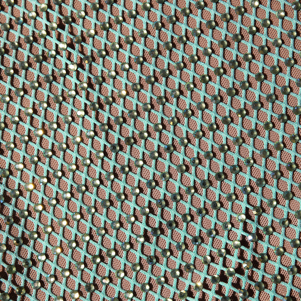 민트 라인스톤 피쉬넷 카울 맥시 드레스