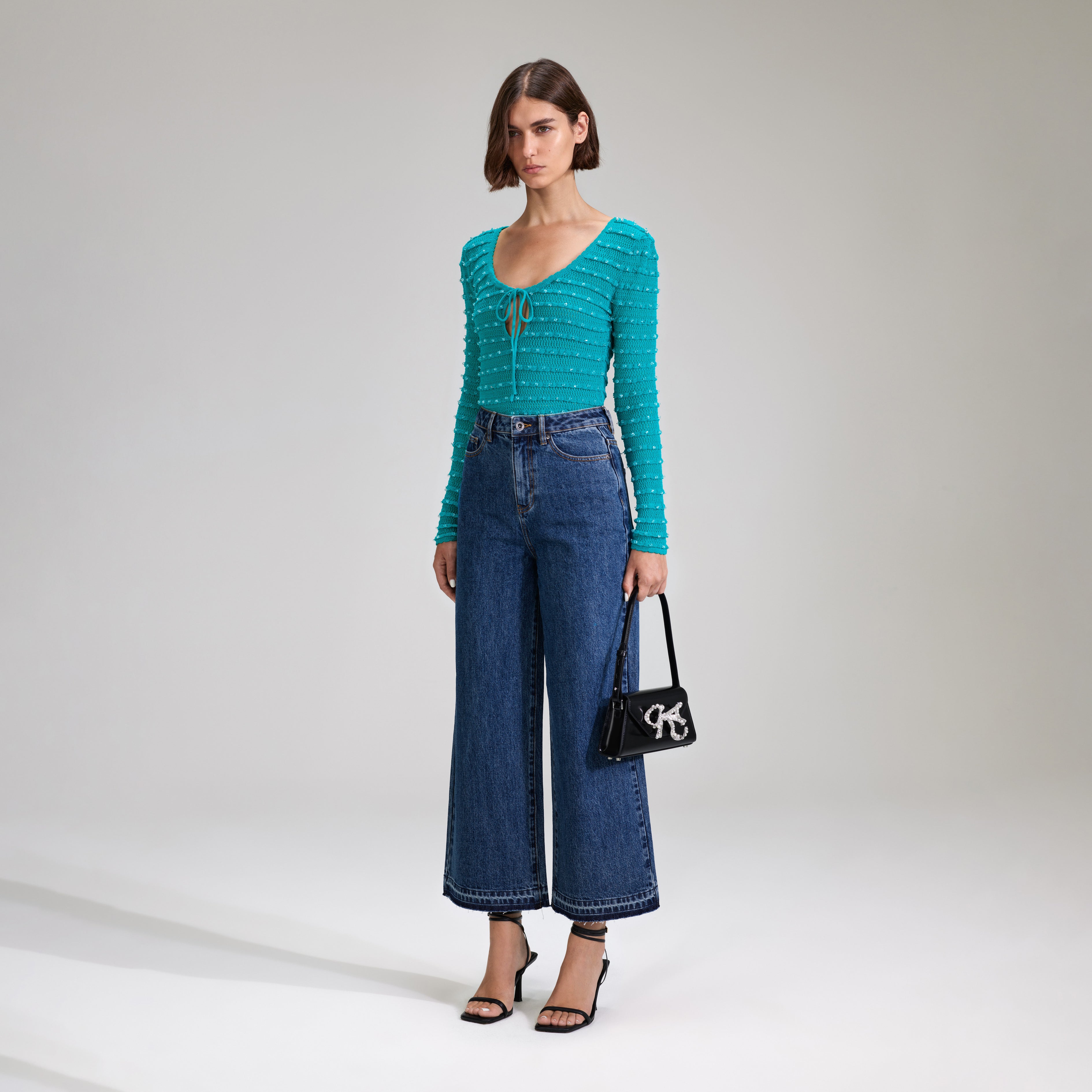 Green Beaded Knit Top