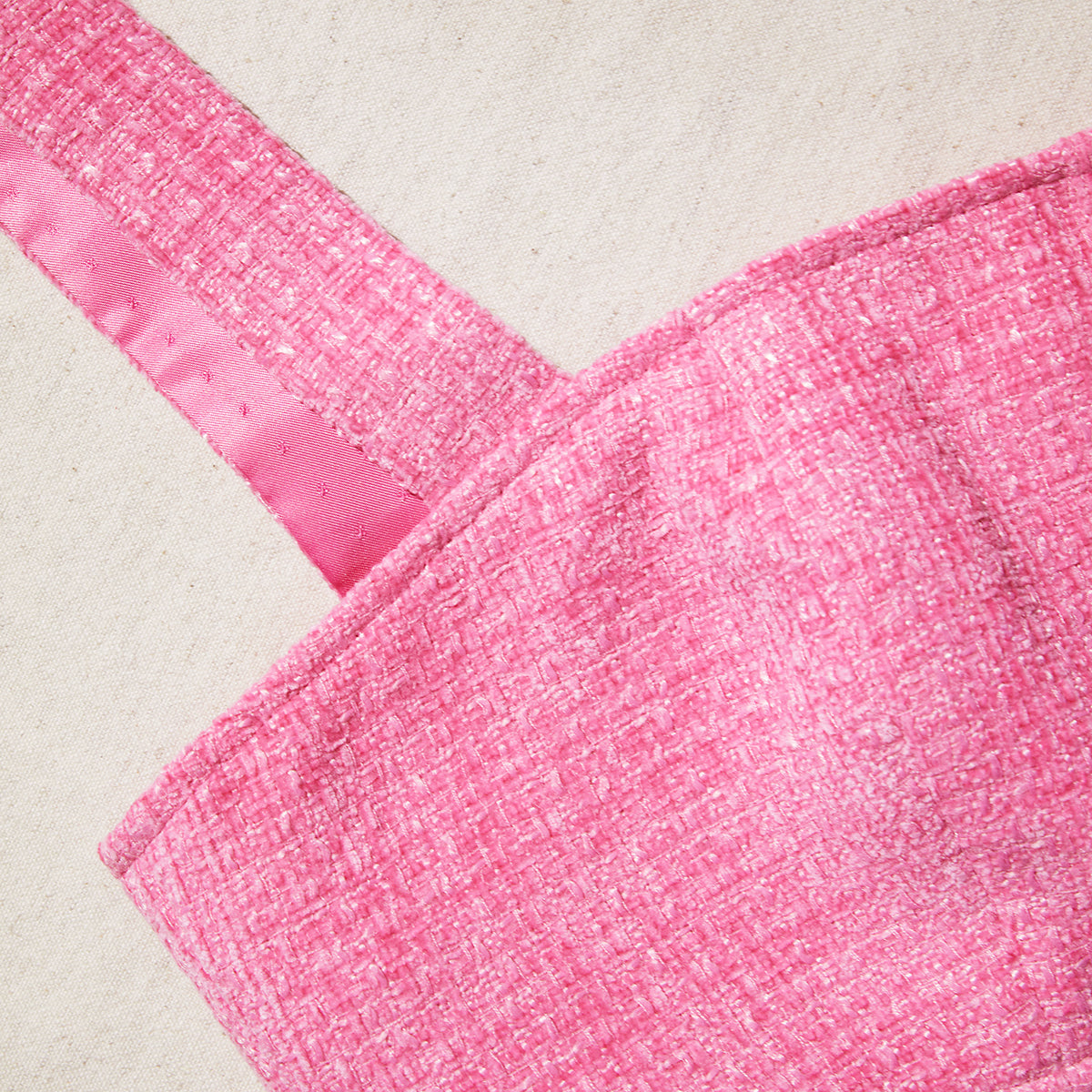 A close up of the fabric for the Pink Boucle Square Neck Crop Top