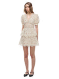 크림 장식 코드 레이스 미니 드레스